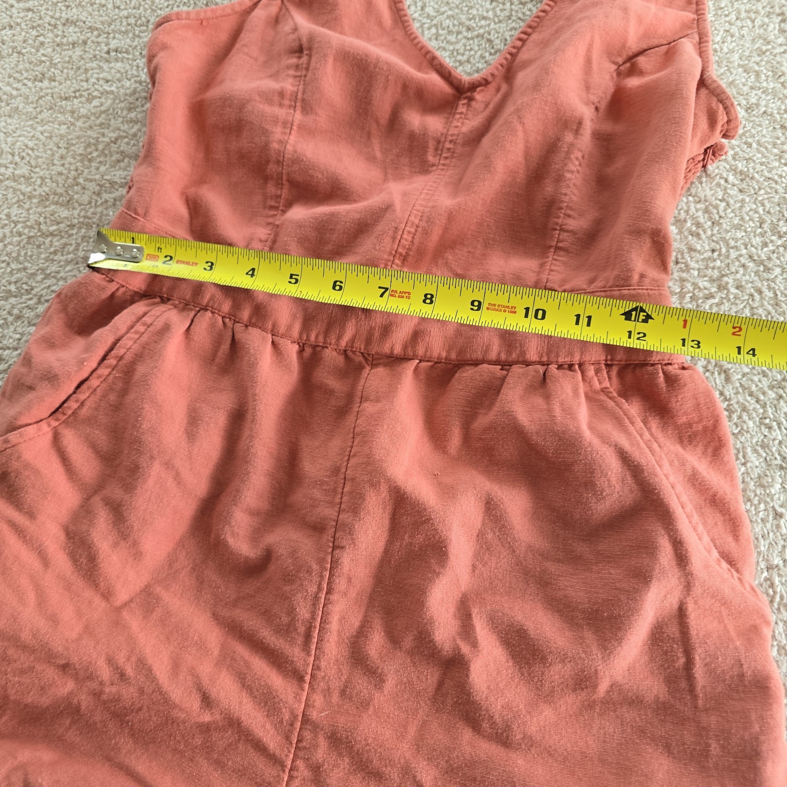 American Eagle Strappy Romper Coral Color Smocked Back Size M Cotton Linen Blend