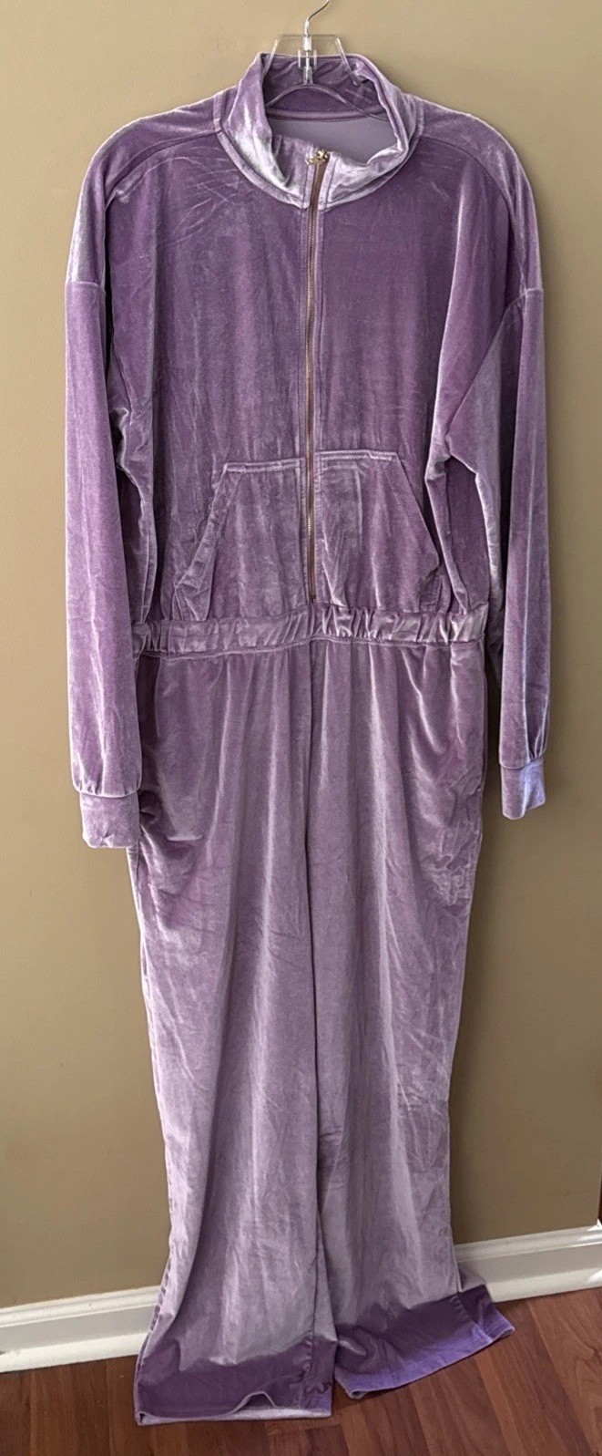 Fabletics Velour Zip-Up Wide Leg Jumpsuit Lilac Pockets Oversized Size XXL A2