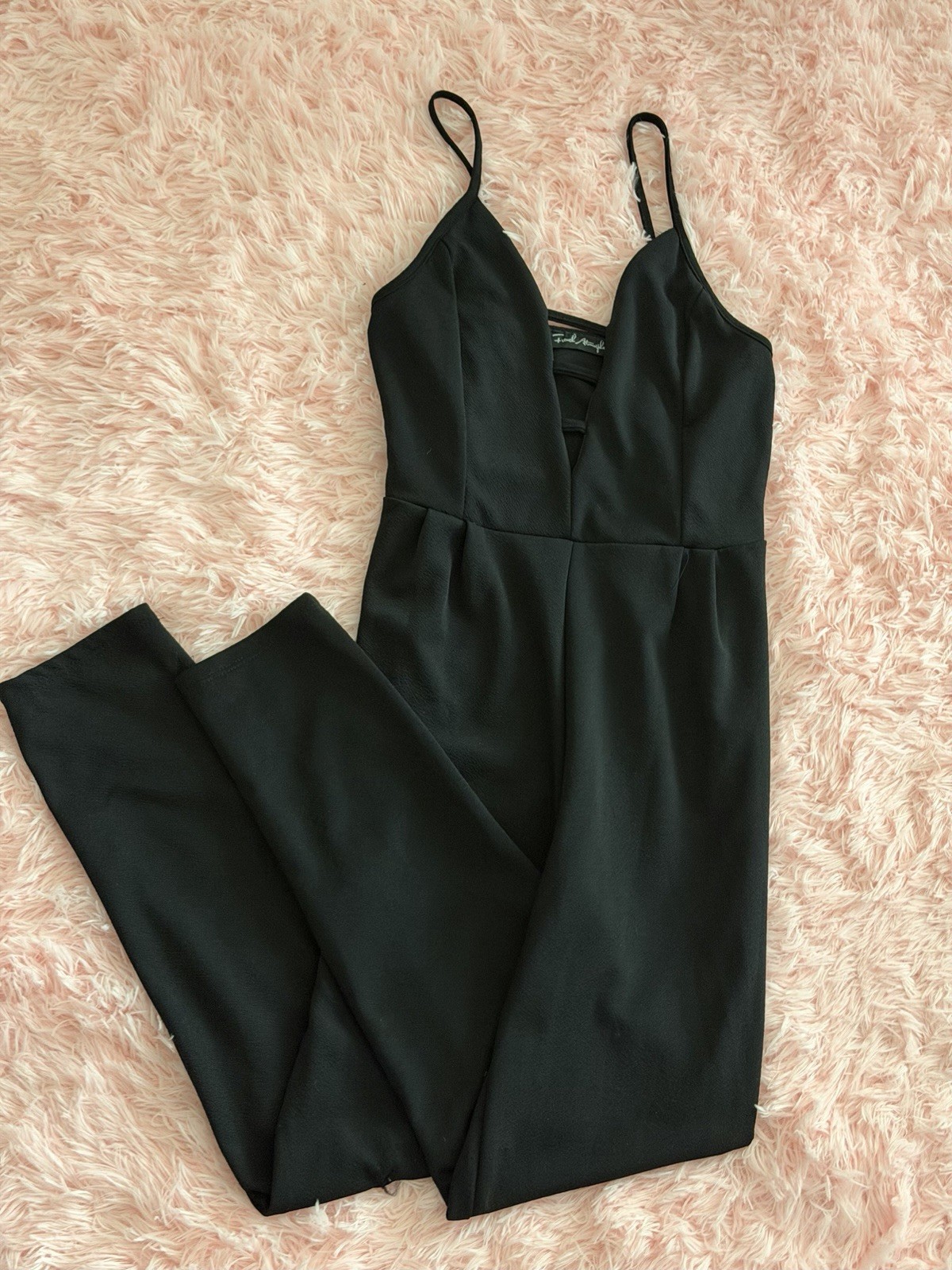 Atmosphere Women’s Jumpsuit M Solid Black V-Neck Spaghetti Strap Straight Leg