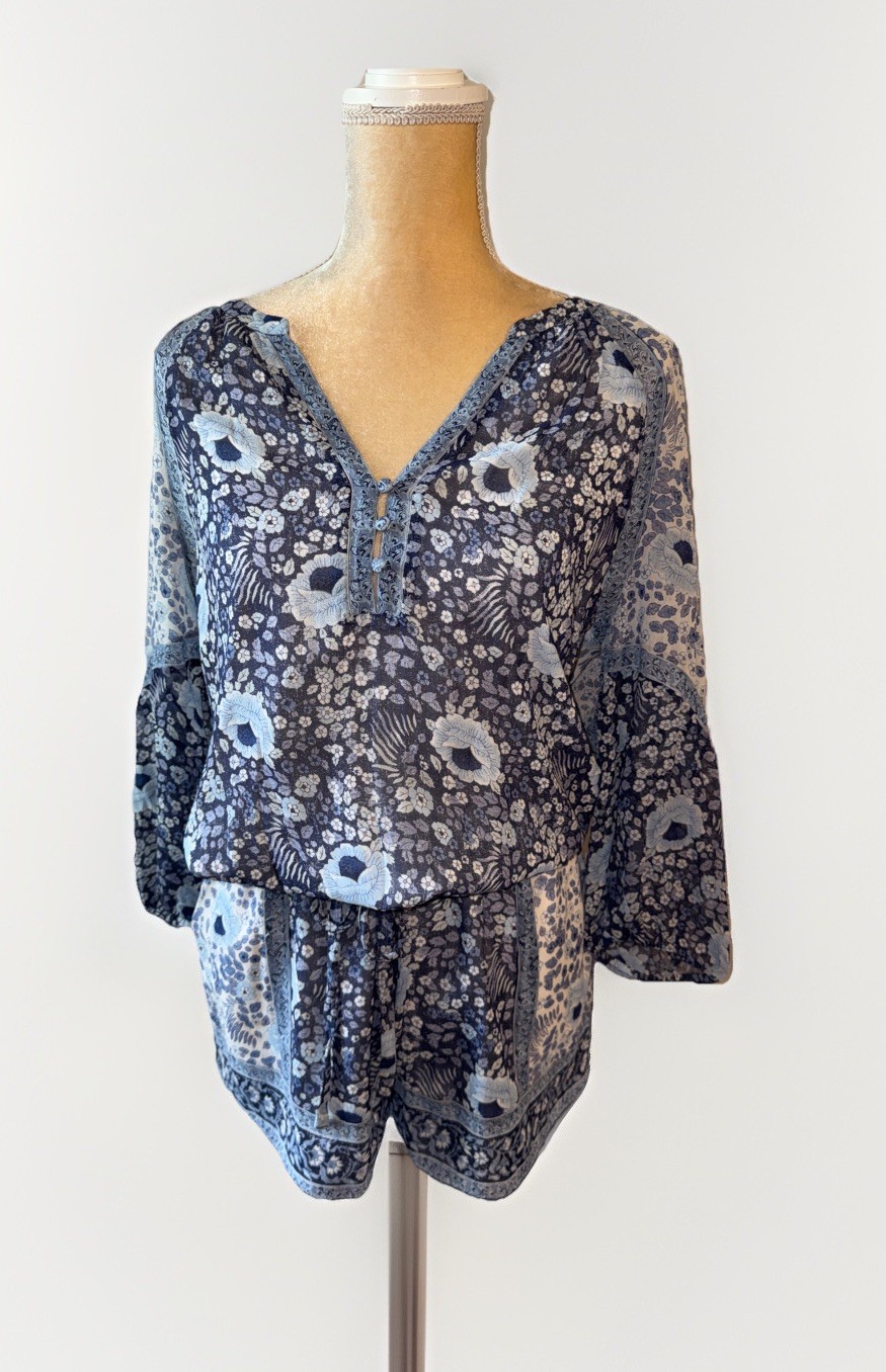 Joie Floral Print Navy Silk Bohemian Romper Size M