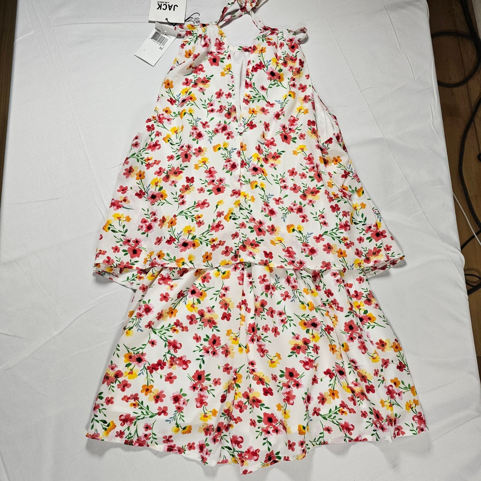 Jack by BB Dakota Floral Romper XS NWT Halter Tie Ruffle Overlay Spring Summer