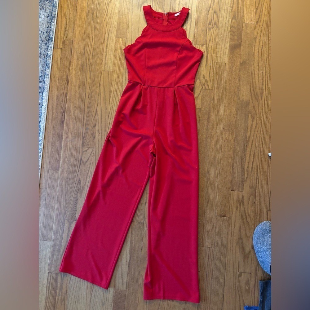 Mi Ami Womens Red Halter Neck Wide Leg Sleeveless Jumpsuit Size Medium