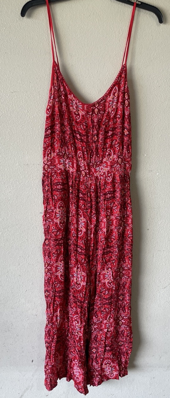No Boundaries Xl Juniors Romper Spaghetti Strap Pants Wide Leg Red White