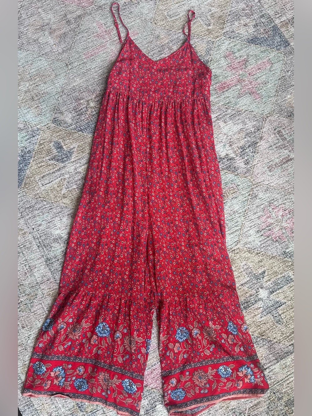 NATURAL LIFE Red Floral Maxi Dress with Spaghetti Straps
