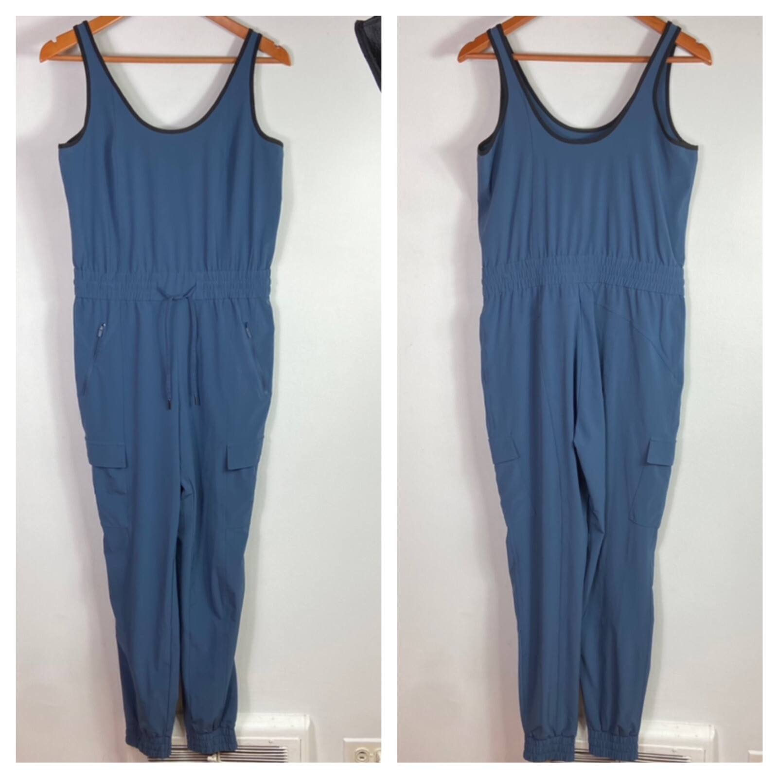Athleta Unbound Jumpsuit Iron Blue Sz S Lightweight Jogger Zip Pockets