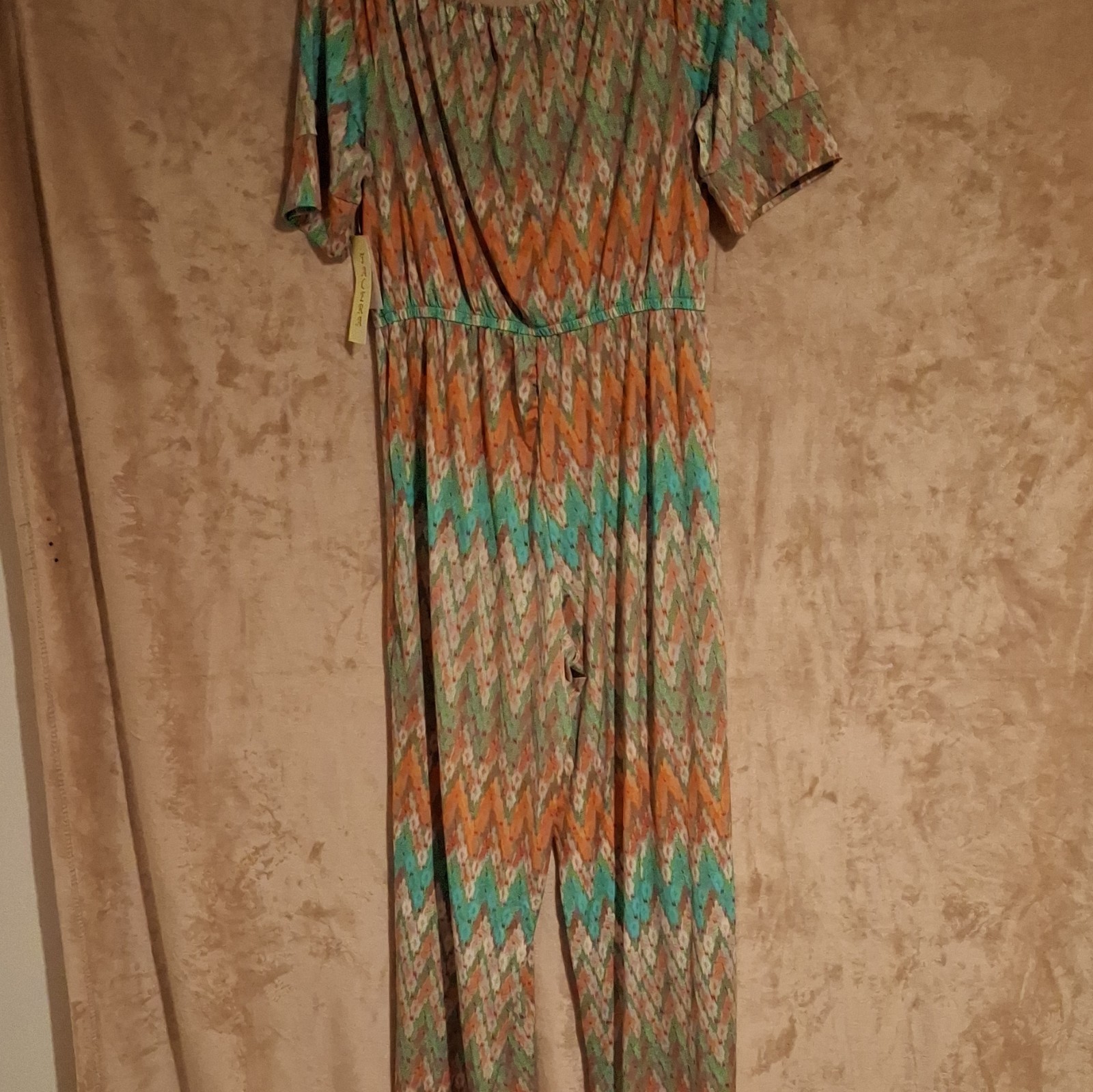 Tacera Women’s Multicolor Geometric Off-the-Shoulder Short Sleeve Jumpsuit L