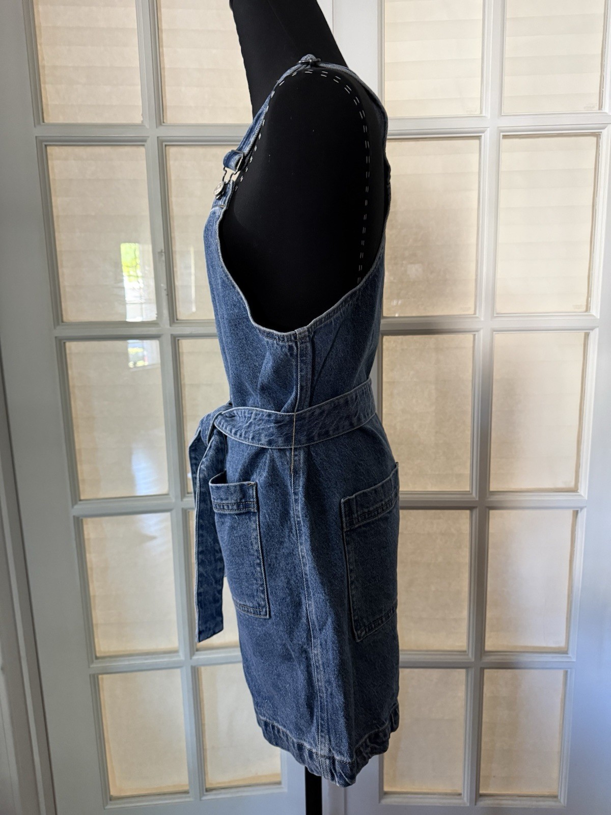 Madewell Blue Denim Romper Tie Waist Pockets Buckle Square Neck Sleeveless M