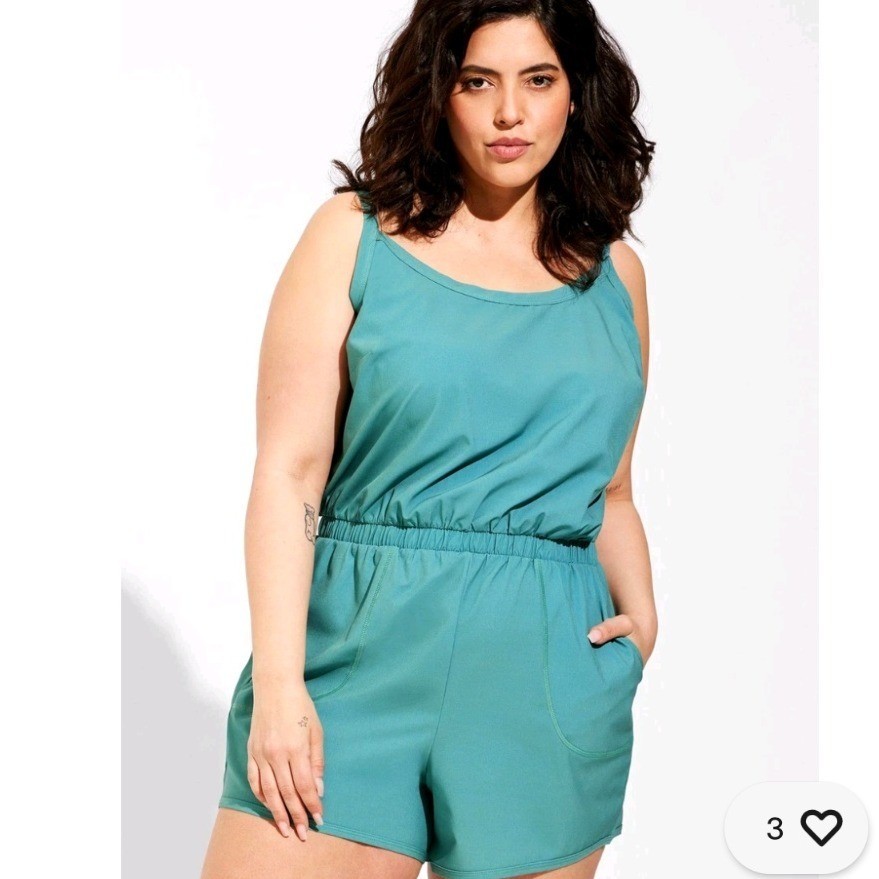 Torrid Active Teal Green Sleeveless Cami Romper Plus Size 2X Elastic Waist NWOT