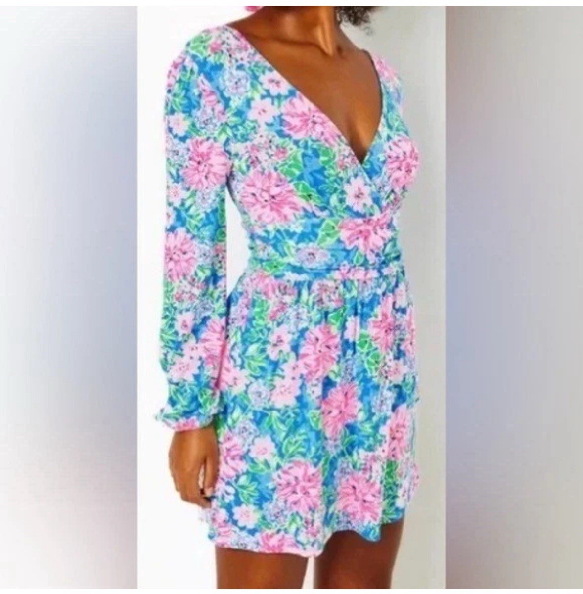 NWT Lilly Pulitzer Riza Long Sleeve Skirted Romper Floral Multi Size Large