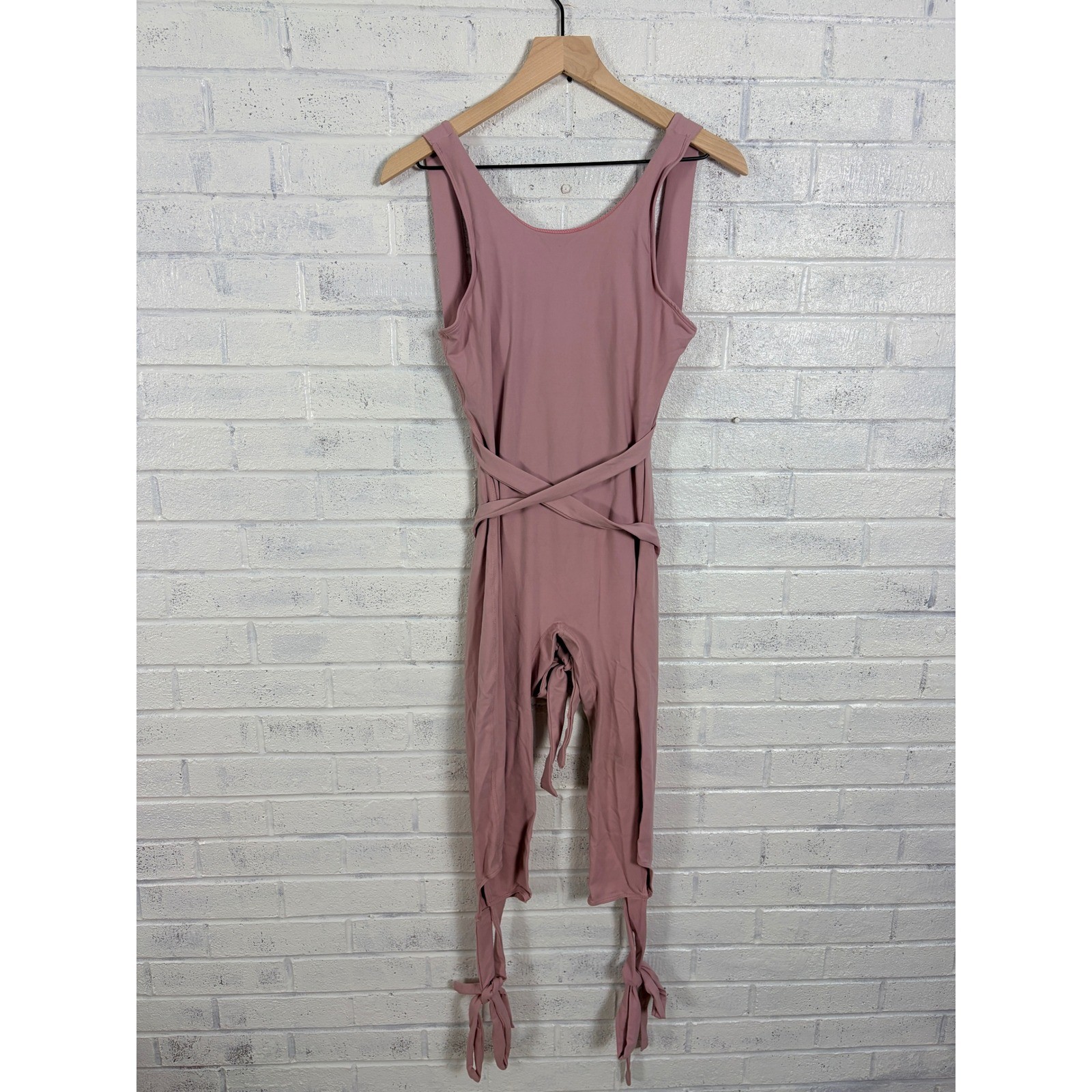 Jumpsuit Womens M Mauve Sleeveless Wrap Waist Ankle Tie Tapered Leg Stretch