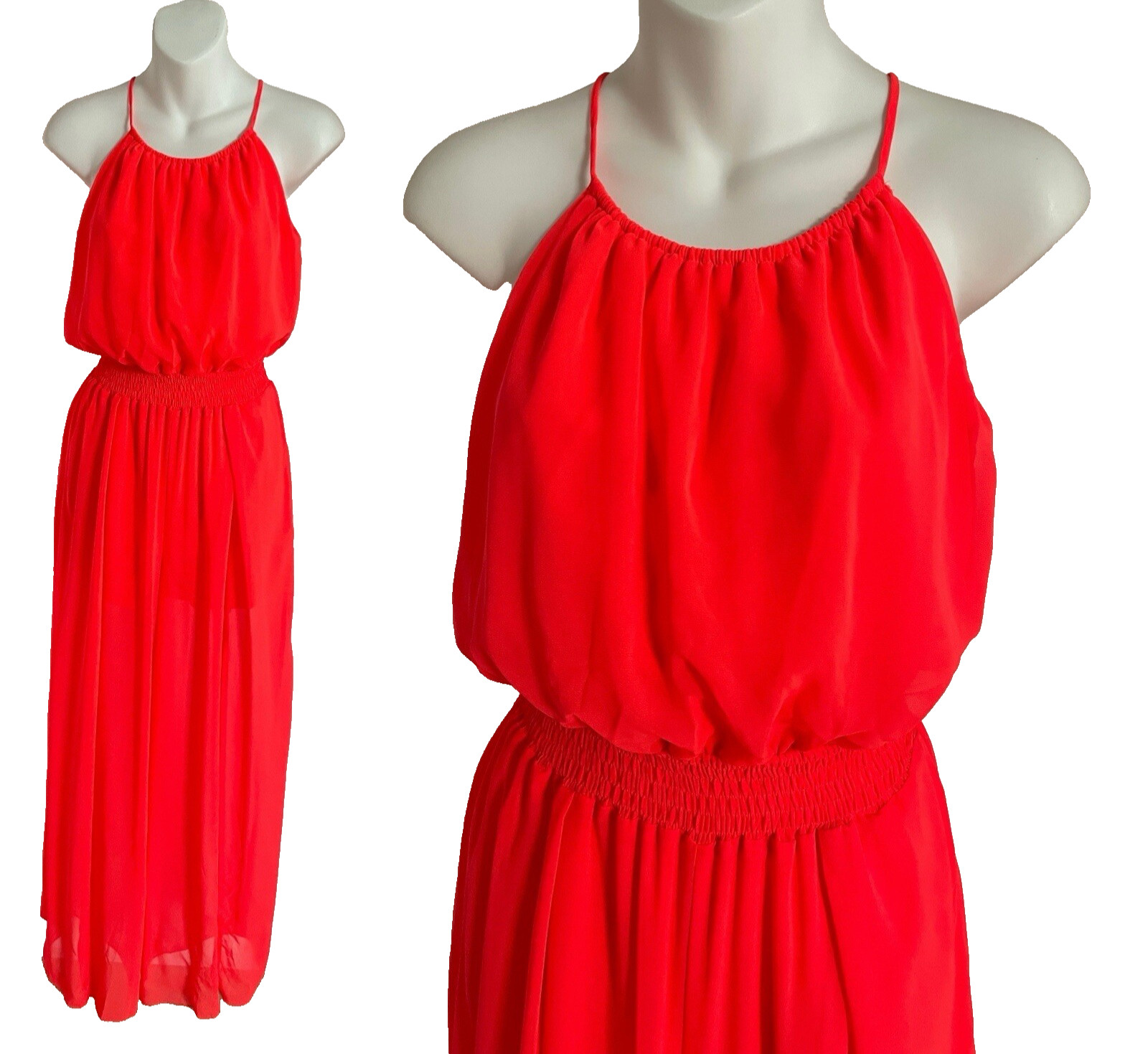 SWEET STORM NWOT Neon Fluorescent DAYGLO CORAL Chiffon JUMPSUIT Size Small