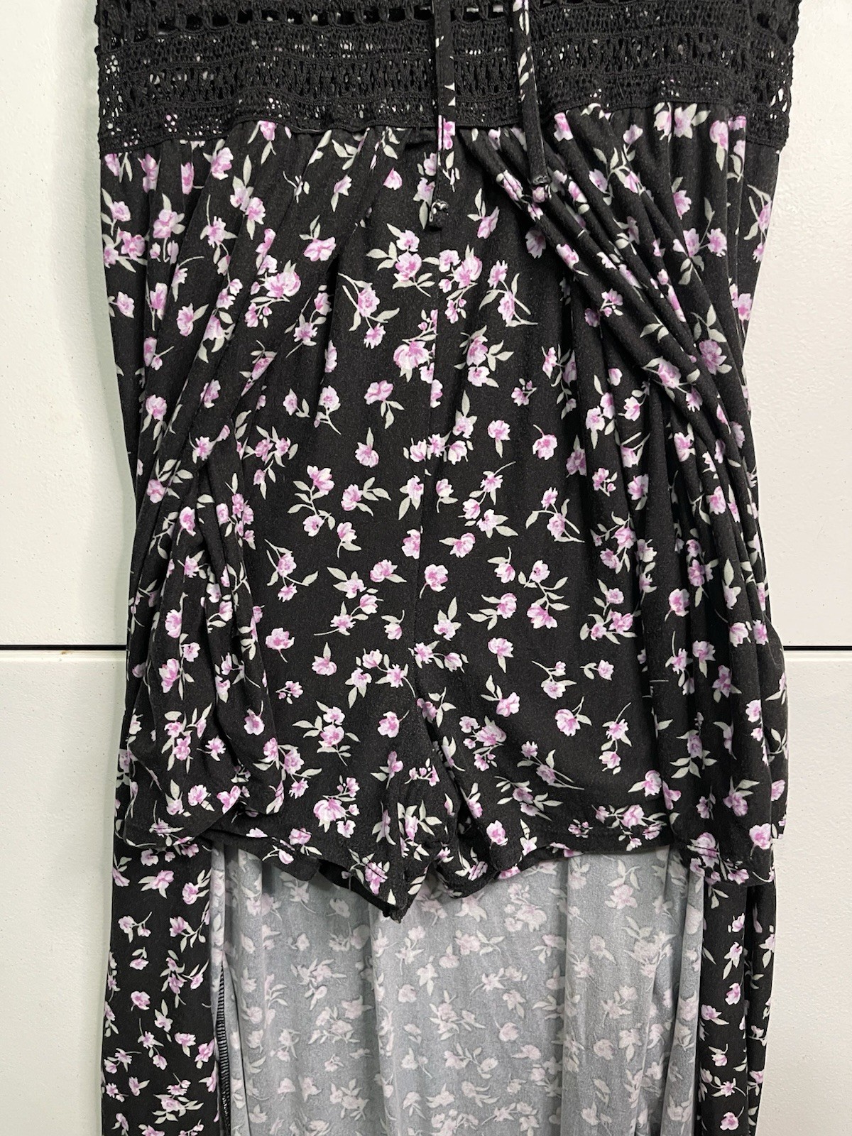 Romper Short Maxi Super Soft Jersey Knit Crochet Adjustable Straps & Chest EUC