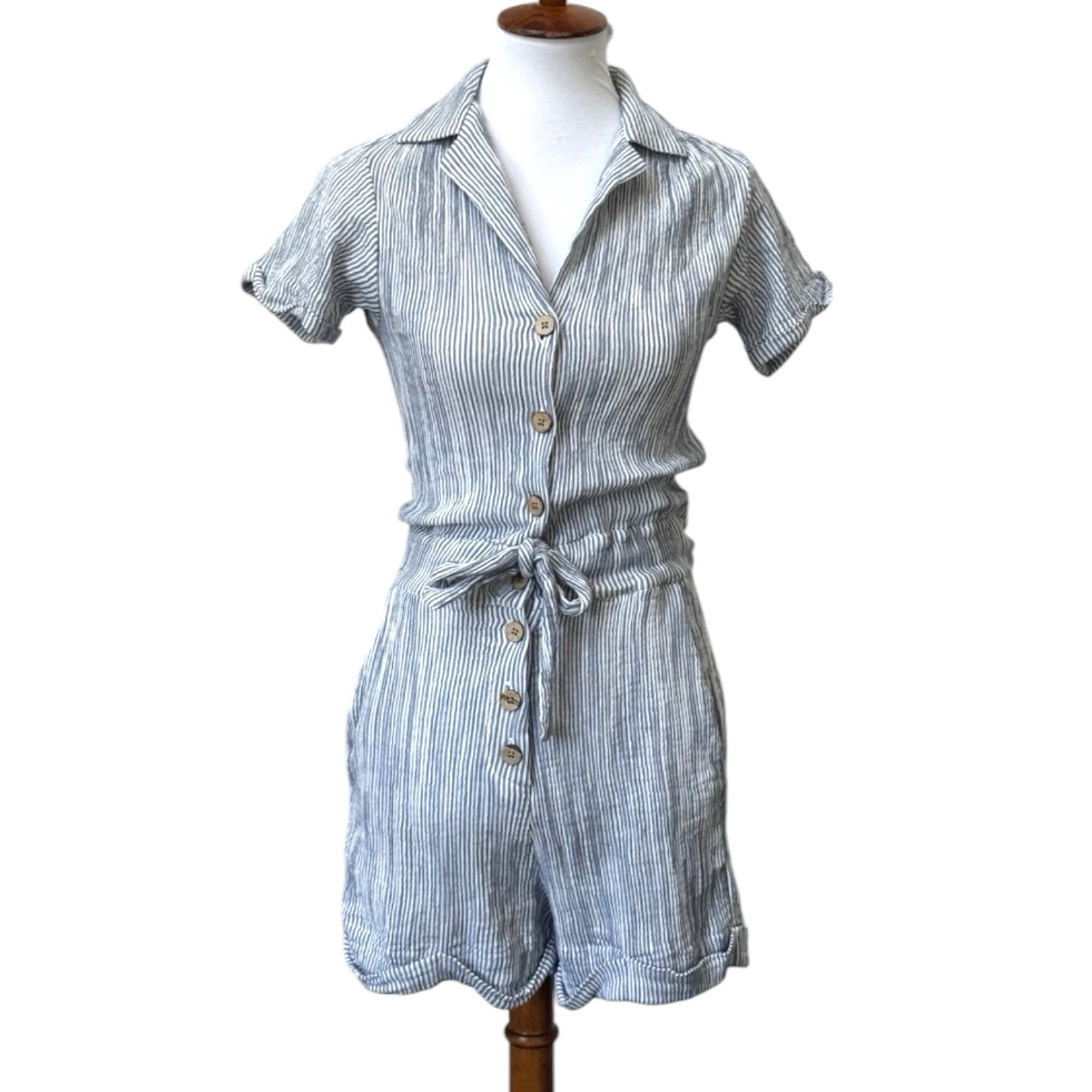 Faherty Womens Izzy Stripe Cotton Double Gauze Romper Size XS Nautical Beachy