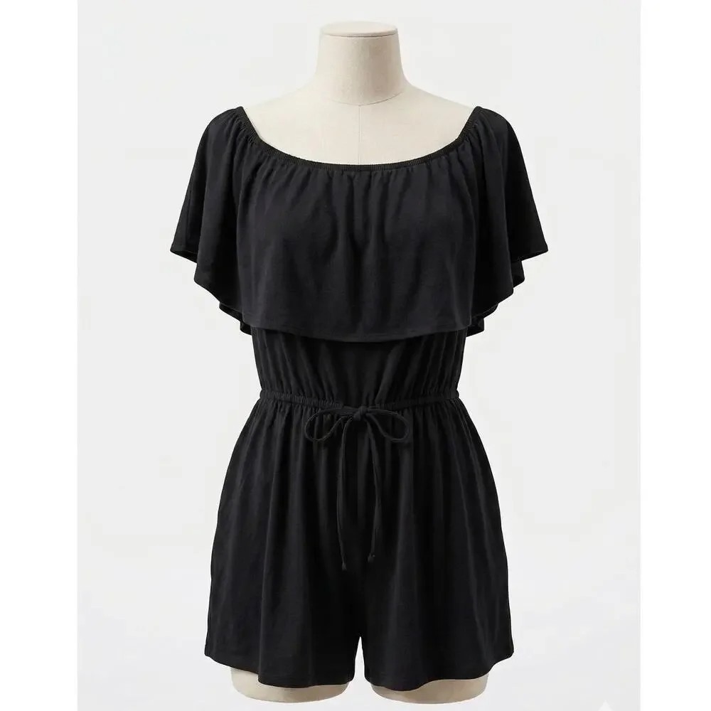 OLD NAVY Black Off-The-Shoulder Romper – Flutter Sleeves – Size Medium