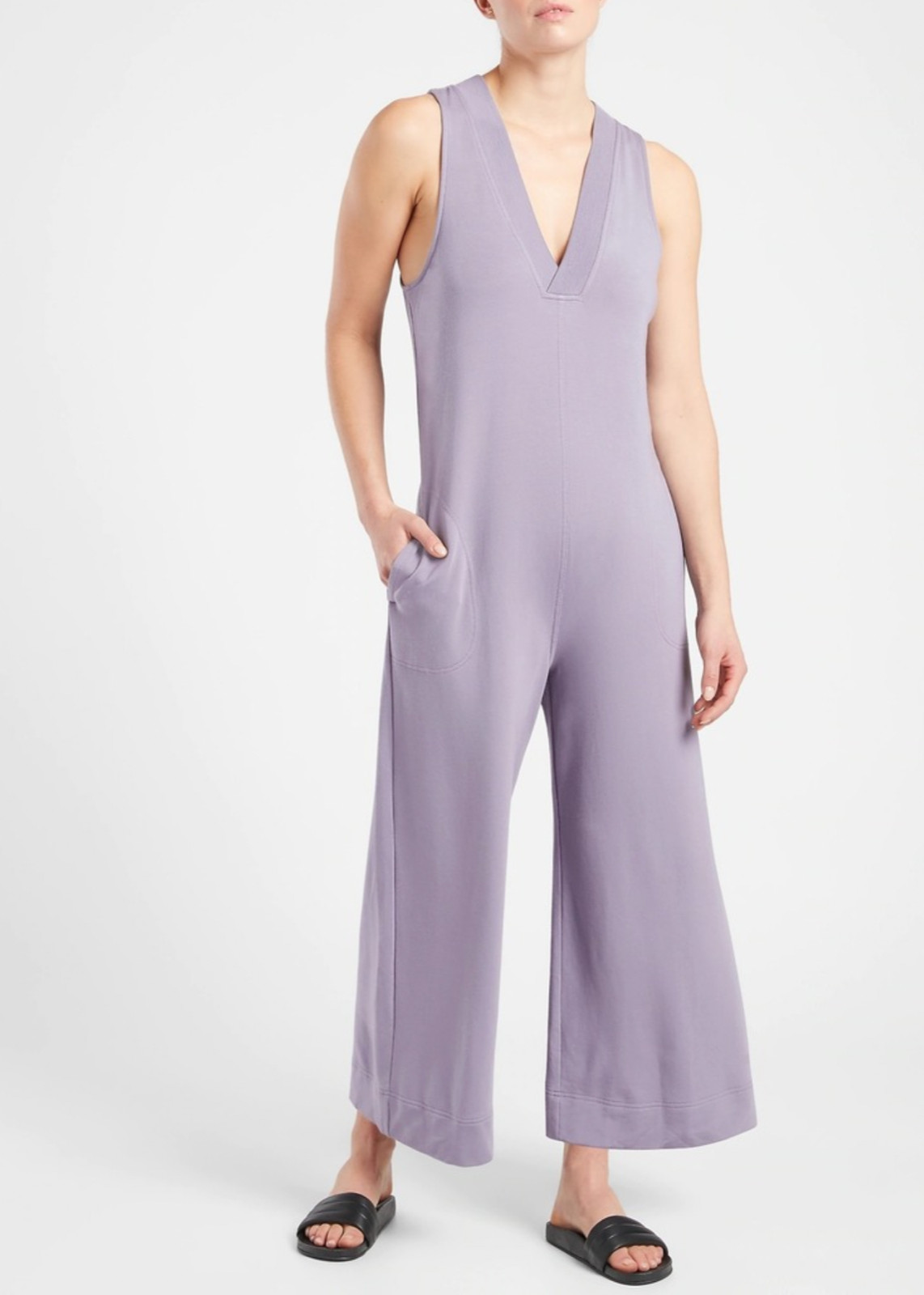 ATHLETA TEMPEST VIOLET WIDE LEG PANTS SERENITY ROMPER JUMPSUIT TALL Sz MT