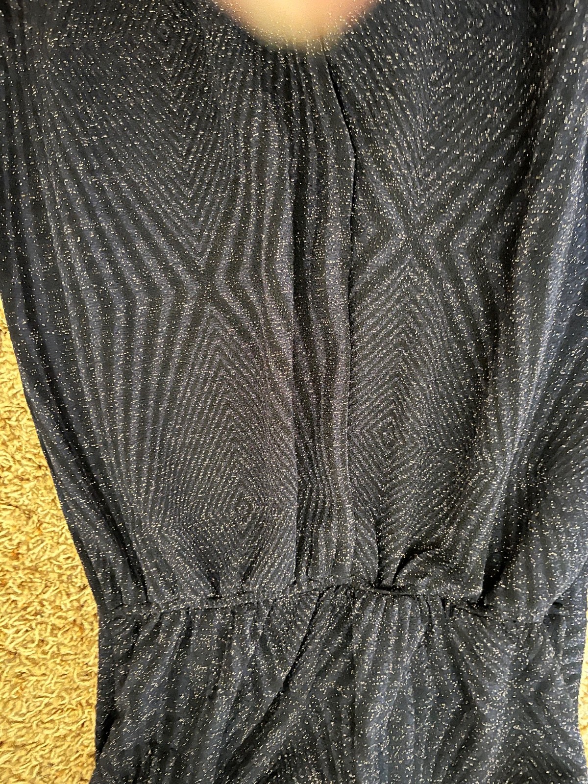 New Francesca’s Navy Blue Glitter Ribbed Wide Leg Jumpsuit Sz S