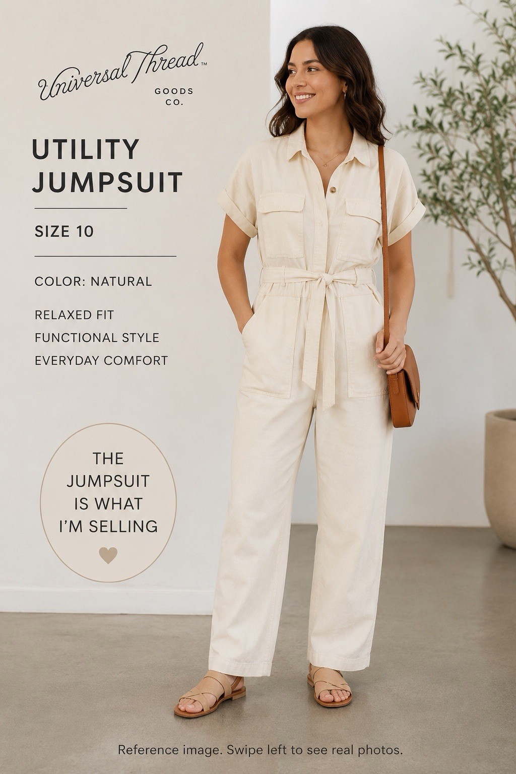 Universal Thread Utility Jumpsuit Women Size 10 Cream Button Front Belted Romper