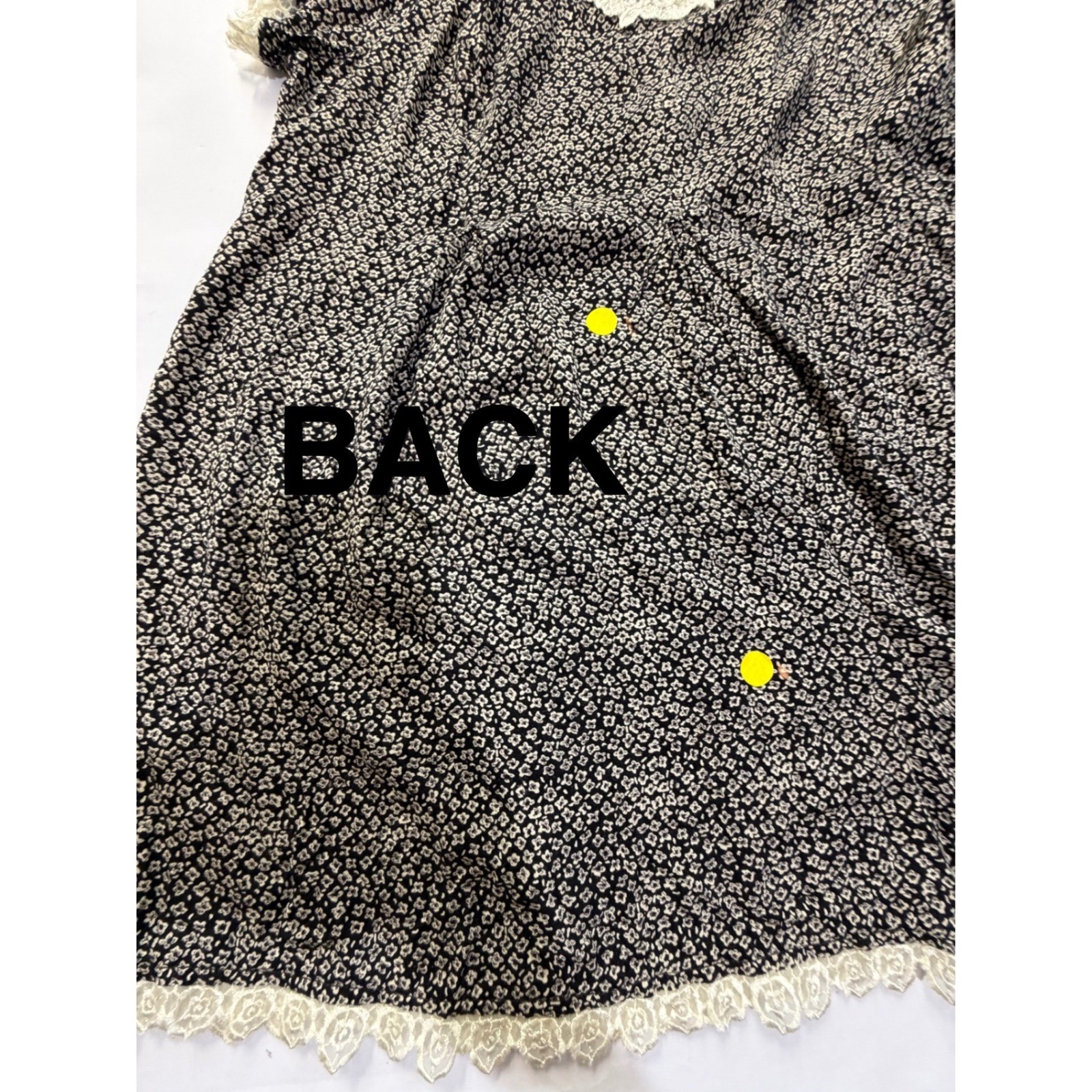 VTG 80s Womens Black Ditsy Floral Lace Trim Romper Short Sleeve Rayon SZ S