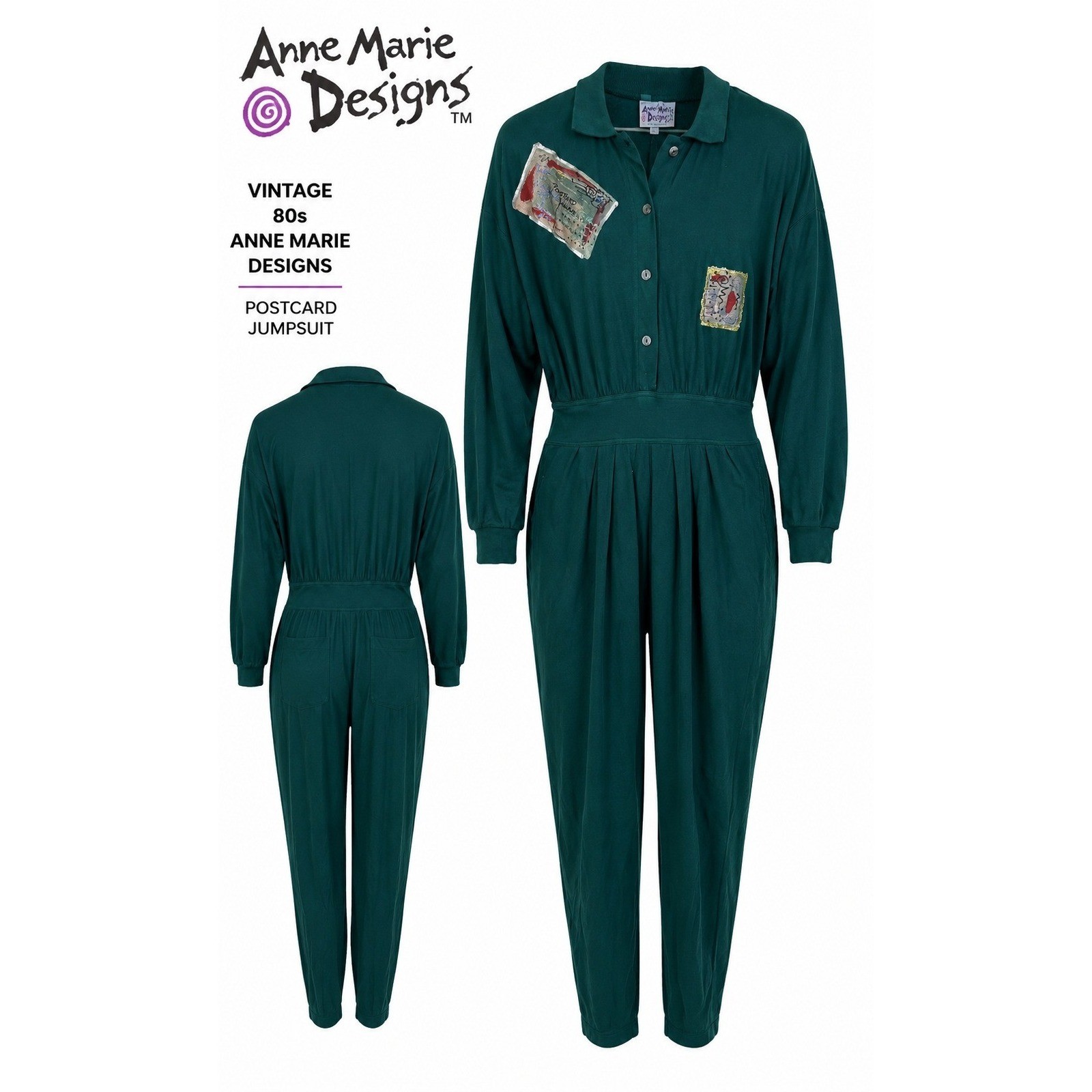 Vintage 80s Anne Marie Designs Postcard Jumpsuit NWT Size M