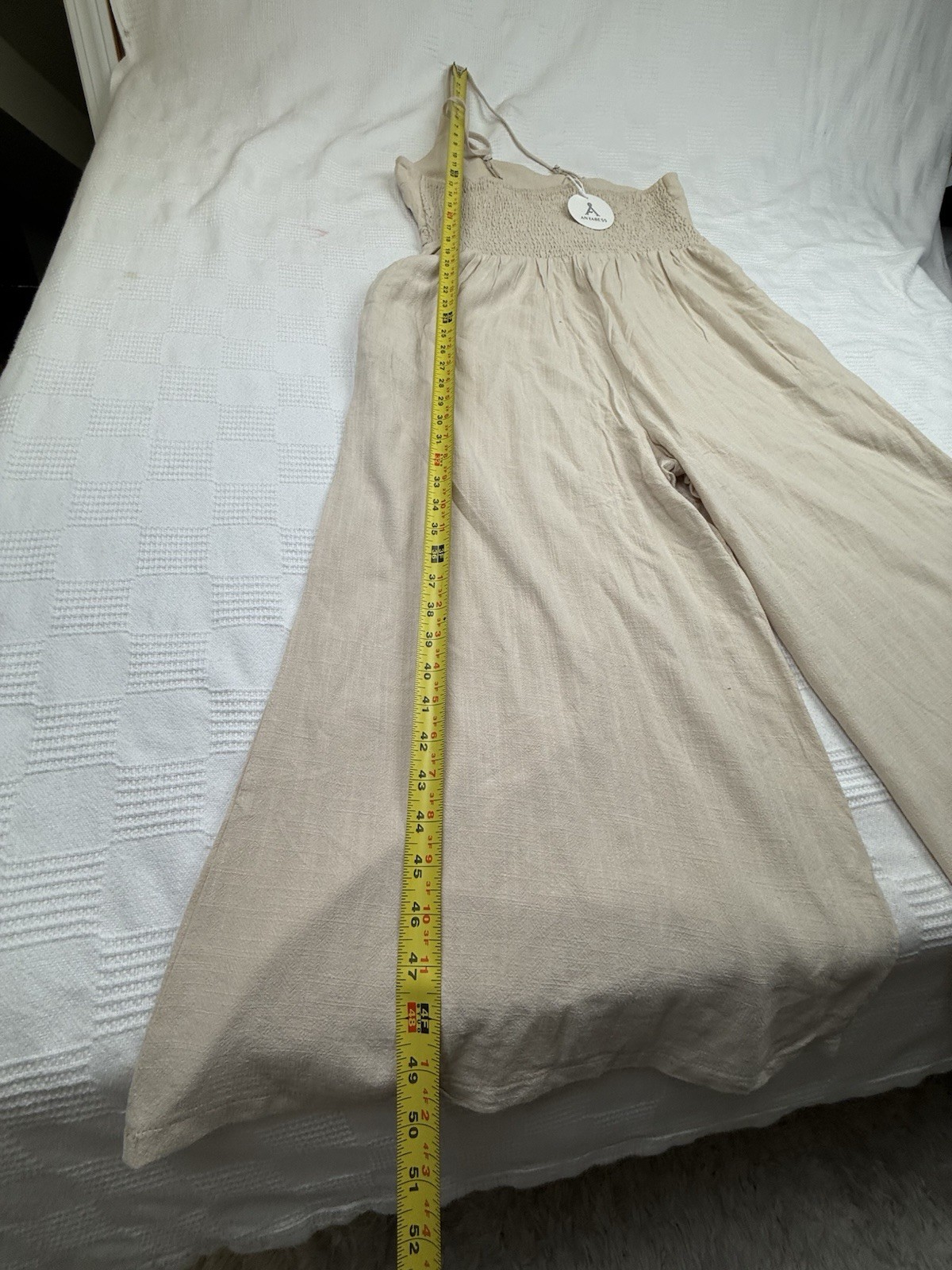 New Anrabess 1 Shoulder High Waist Wide Leg Linen Blend Jumpsuit Beige XL Summer