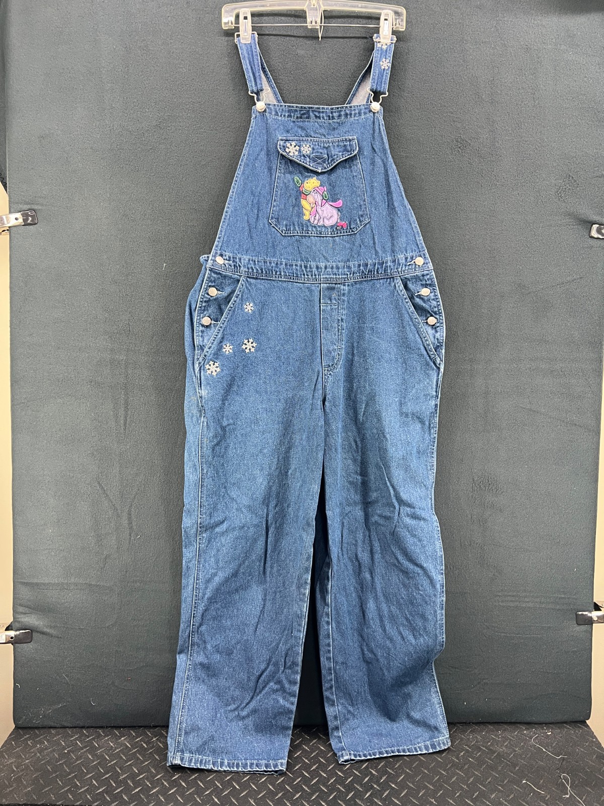 VTG Disney Store Denim Overalls Women’s L Winnie The Pooh Eeyore Embroidered