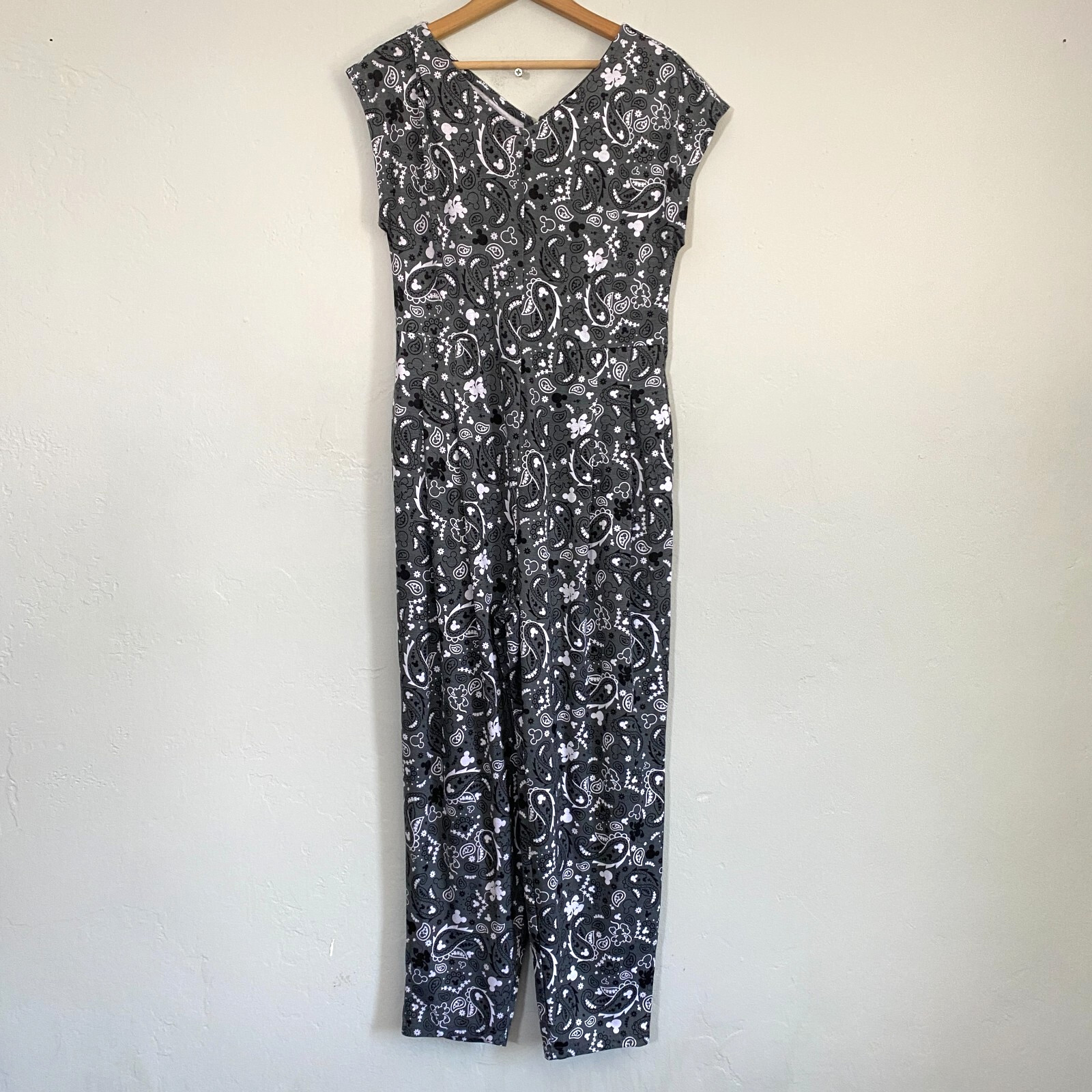Disney Paisley Jumpsuit Women Size Medium Gray White Mickey Mouse