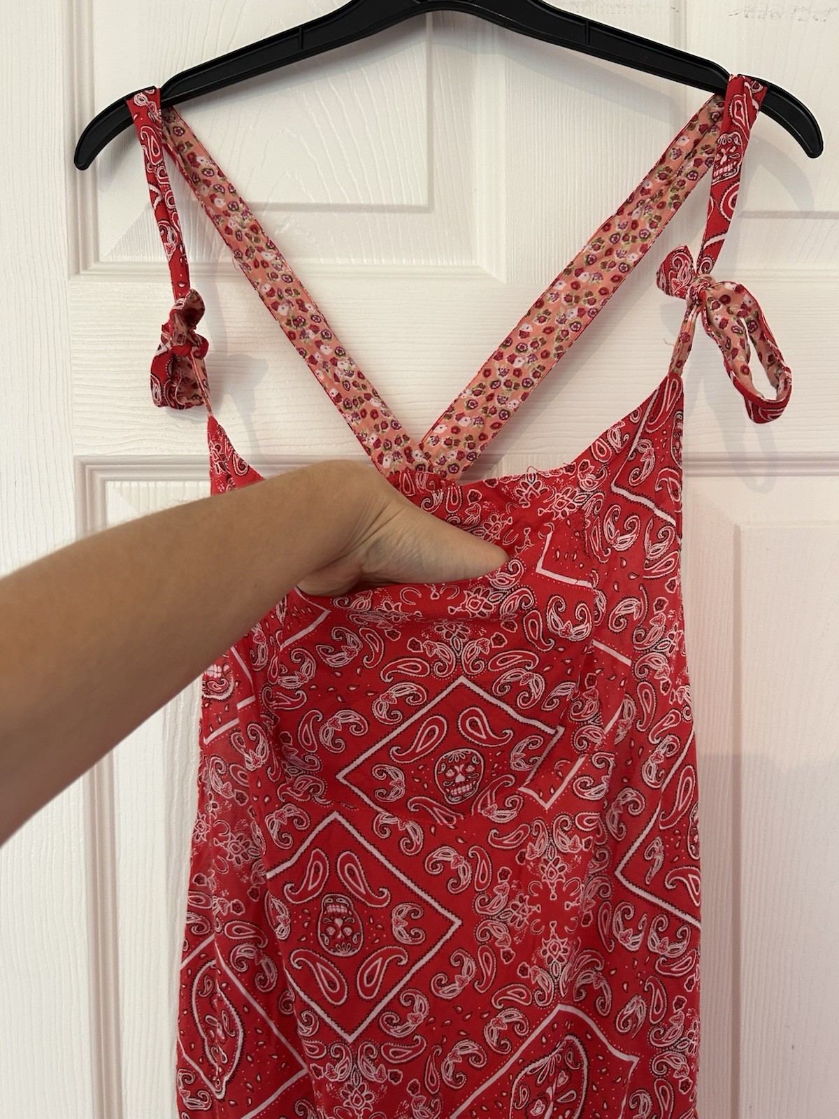 Romper Playsuit Oversized bandana skulls print adjustable tie straps 5 pockets L