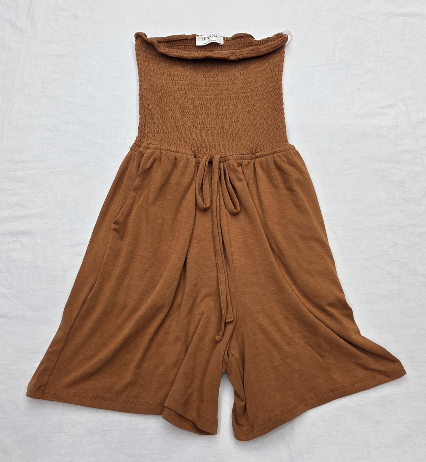 Zenana Brown Smocked Tube Top Strapless Romper Women’s Size Medium