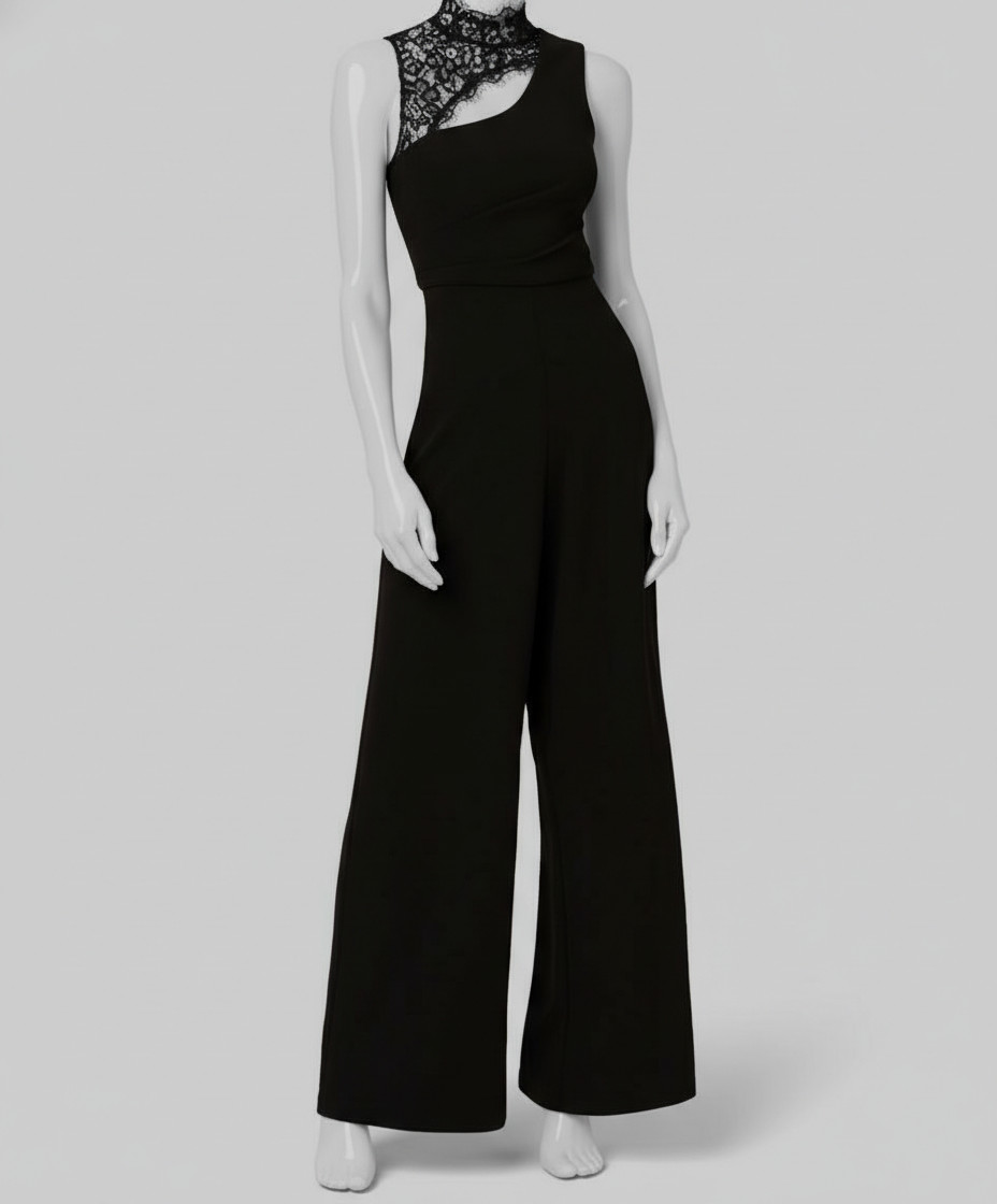 Adrianna Papell Women’s Black Sleeveless Lace Neckline Jumpsuit Plus Size 14W