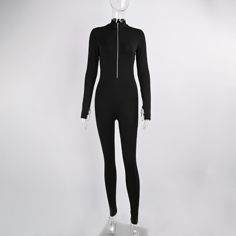 Sexy Jumpsuits Long Sleeve V Neck Zipper Casual One-Piece Rompers Bodycon Outfit