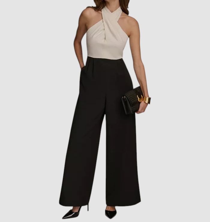 Donna Karan Women’s Black Colorblocked Halter Jumpsuit Size 2