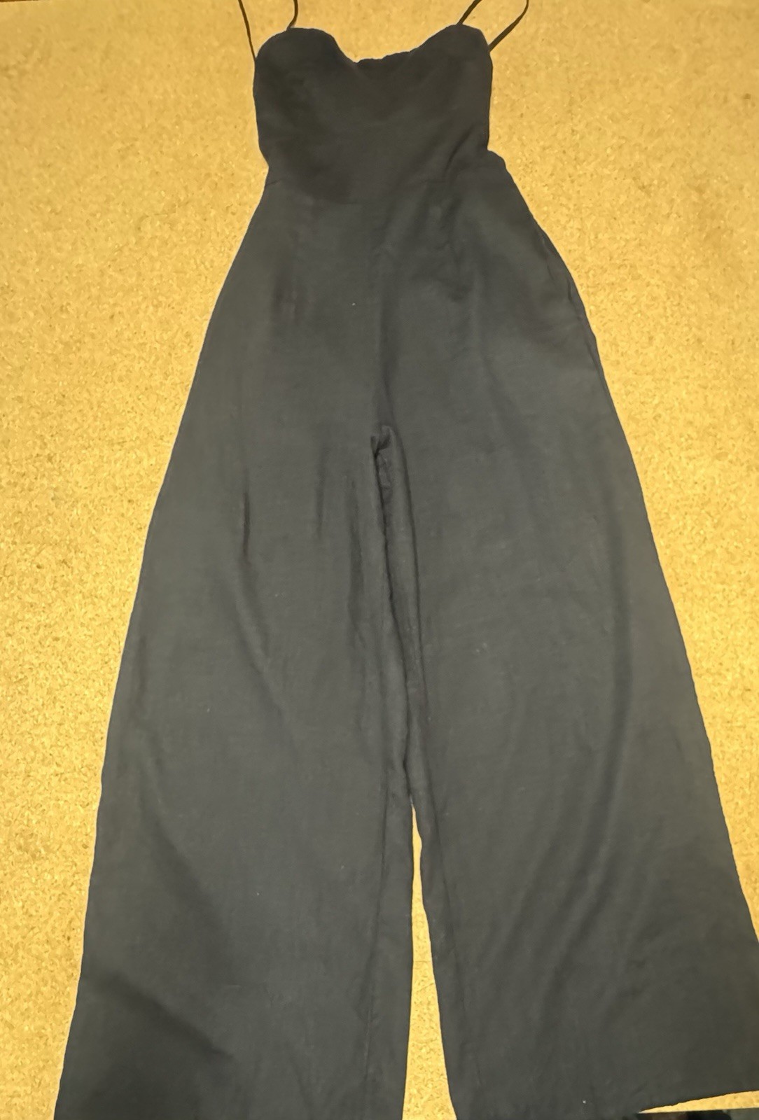 Audrey Parks Black Linen Jumpsuit Open Back Bow Francescas Wide Leg Small Boho G