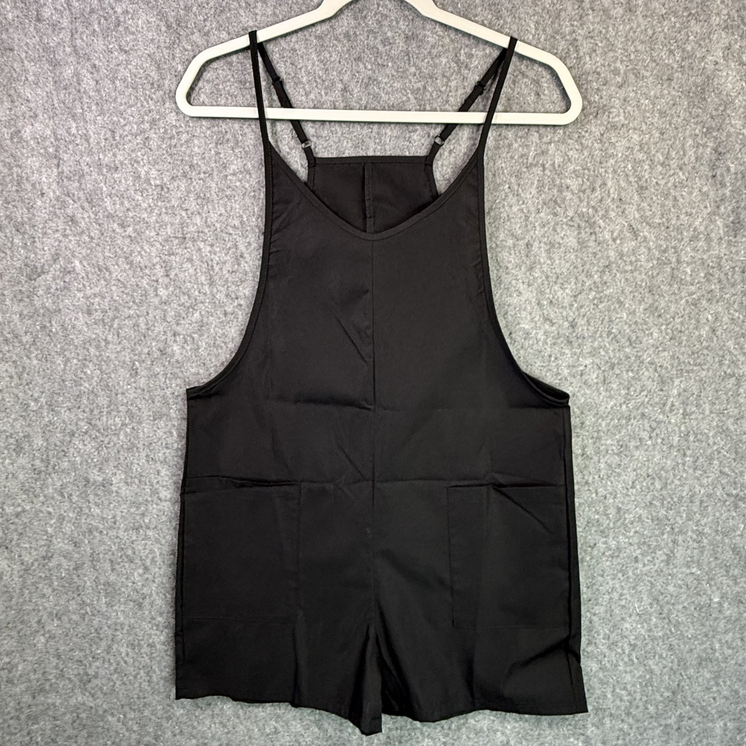 Womens Black Polyester Romper Adjustable Straps Small Pockets