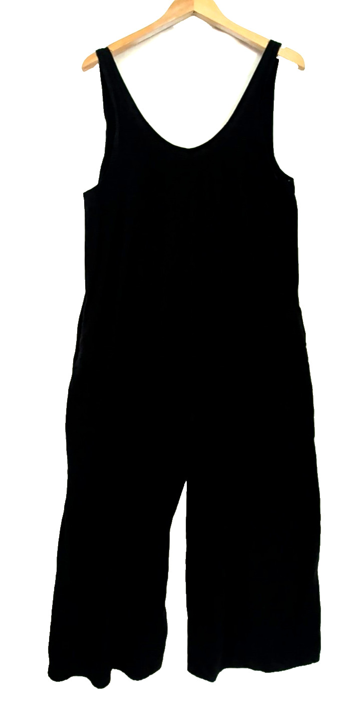 Elan Wide Leg Oversized Jumpsuit Womens S Black Sleeveless Lagenlook Beach Vaca