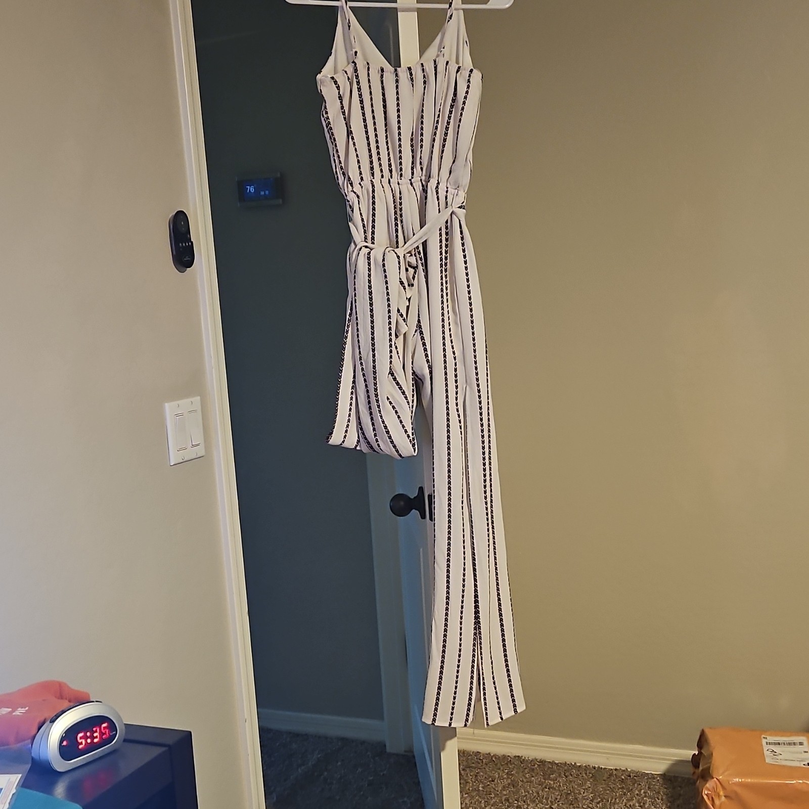 One Clothing XS Striped Jumpsuit White Black Sleeveless Wide-Leg Tie V-Neck