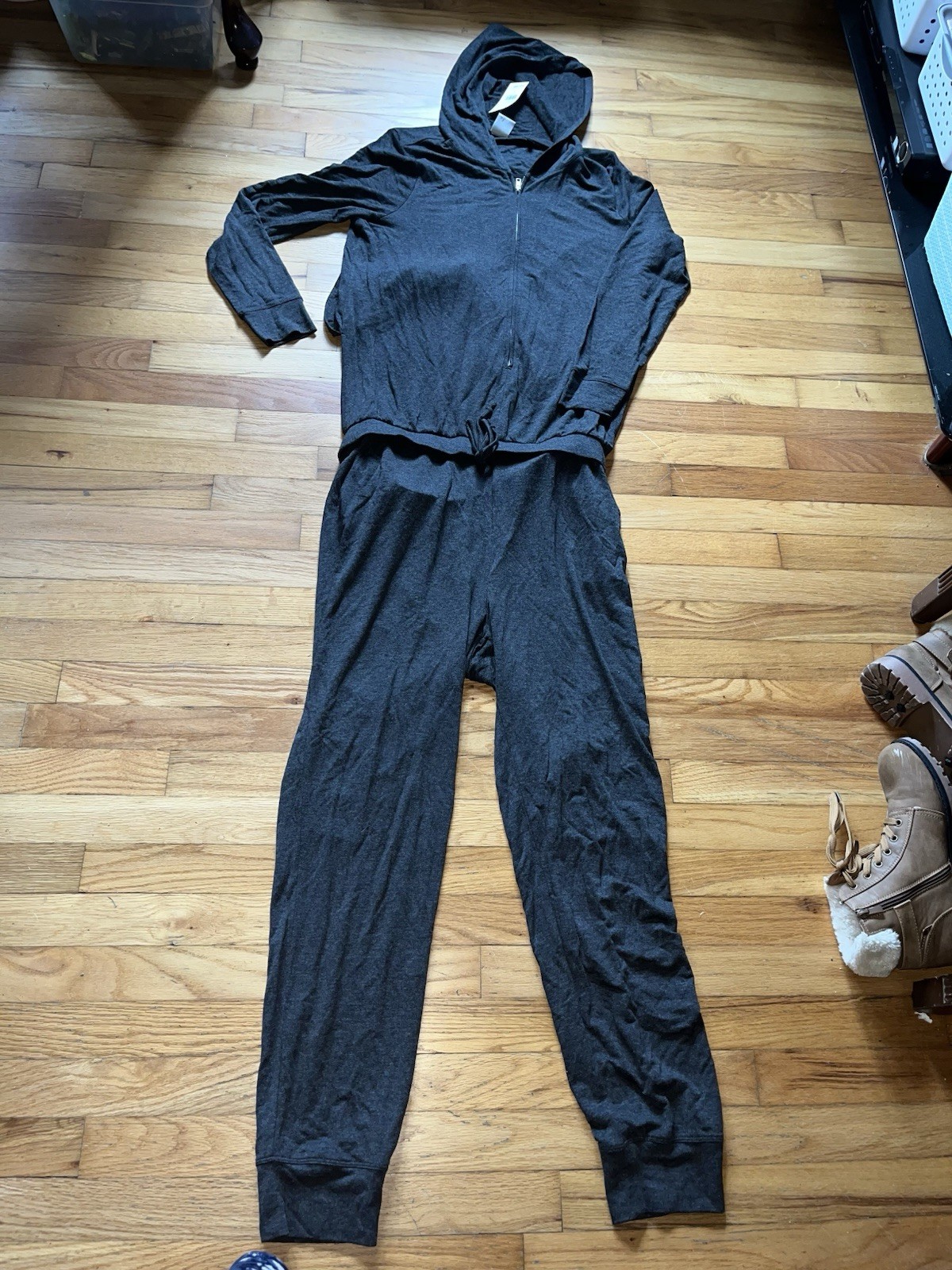 Cabi Hoodie playsuit jumpsuit womens Large heather gray knit 3515 NWT
