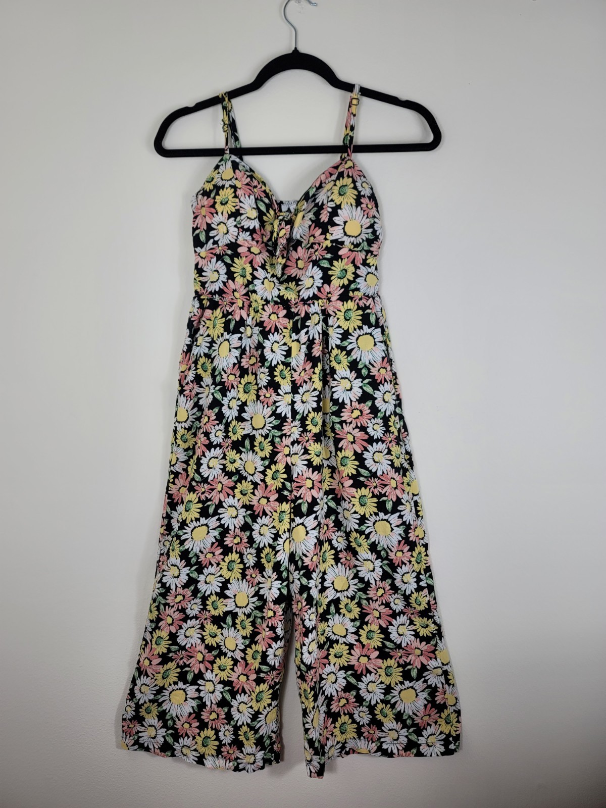 AUW Womens Sz S Padded Bust Top Smocked Back Wide Leg Floral Jumpsuit Romper