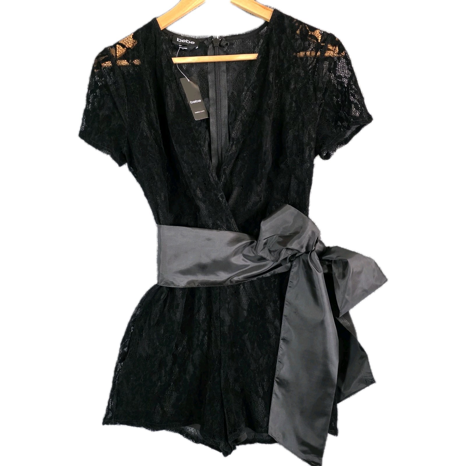NEW Bebe Romper Sz 6 Black Velvet Lace Sheer Witchy Goth Dark Fairy Party Outfit
