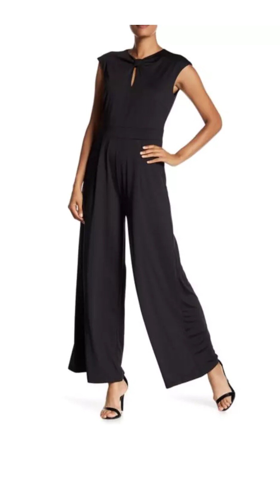 Sharagano Matte Jersey Keyhole Black Jumpsuit Size 10