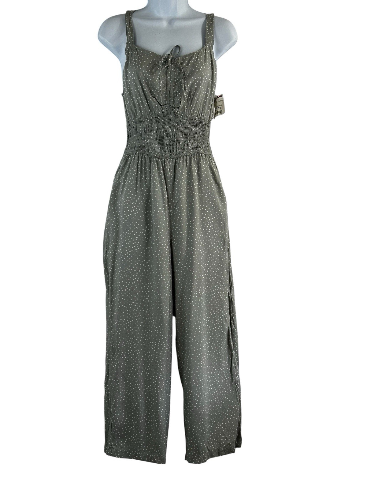 Jessica Simpson Sage Green Polka Dot Jumpsuit – Boho Chic Wide Leg, SZ M