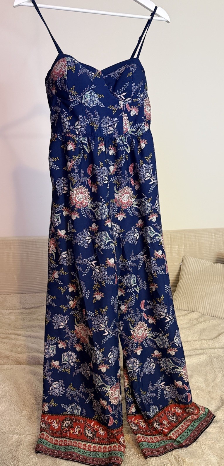 Band of Gypsies Blue Multicolor Floral Sleeveless Jumpsuit Size M RN#141357