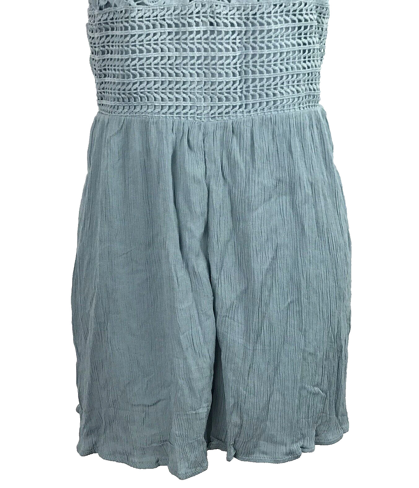 Ocean Drive Romper M Boho Green Spaghetti Strap Back Tie Crochet Lace Coquette