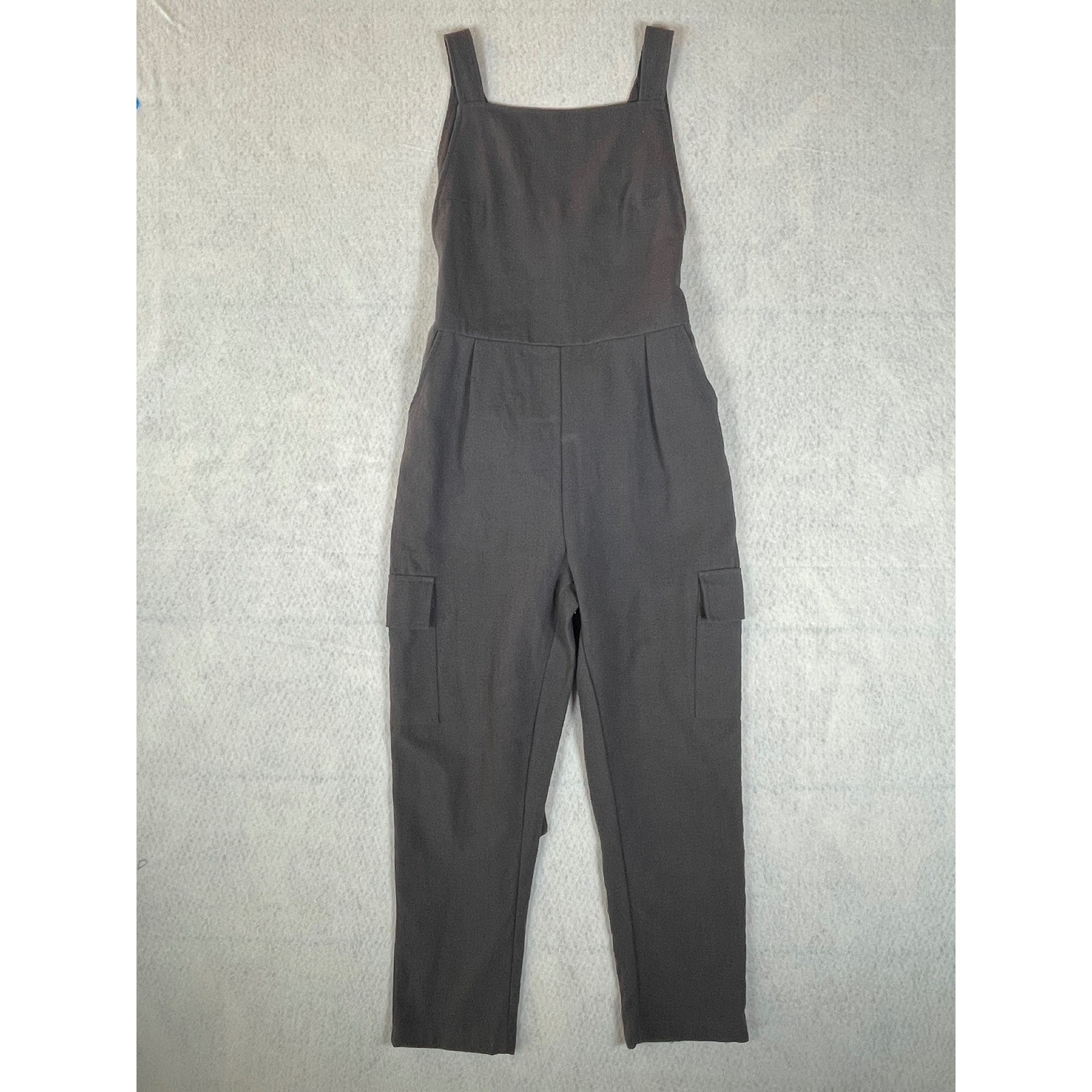 Women’s Final Touch Gray Linen Cropped Ankle Jumpsuit Romper Overalls Size Small