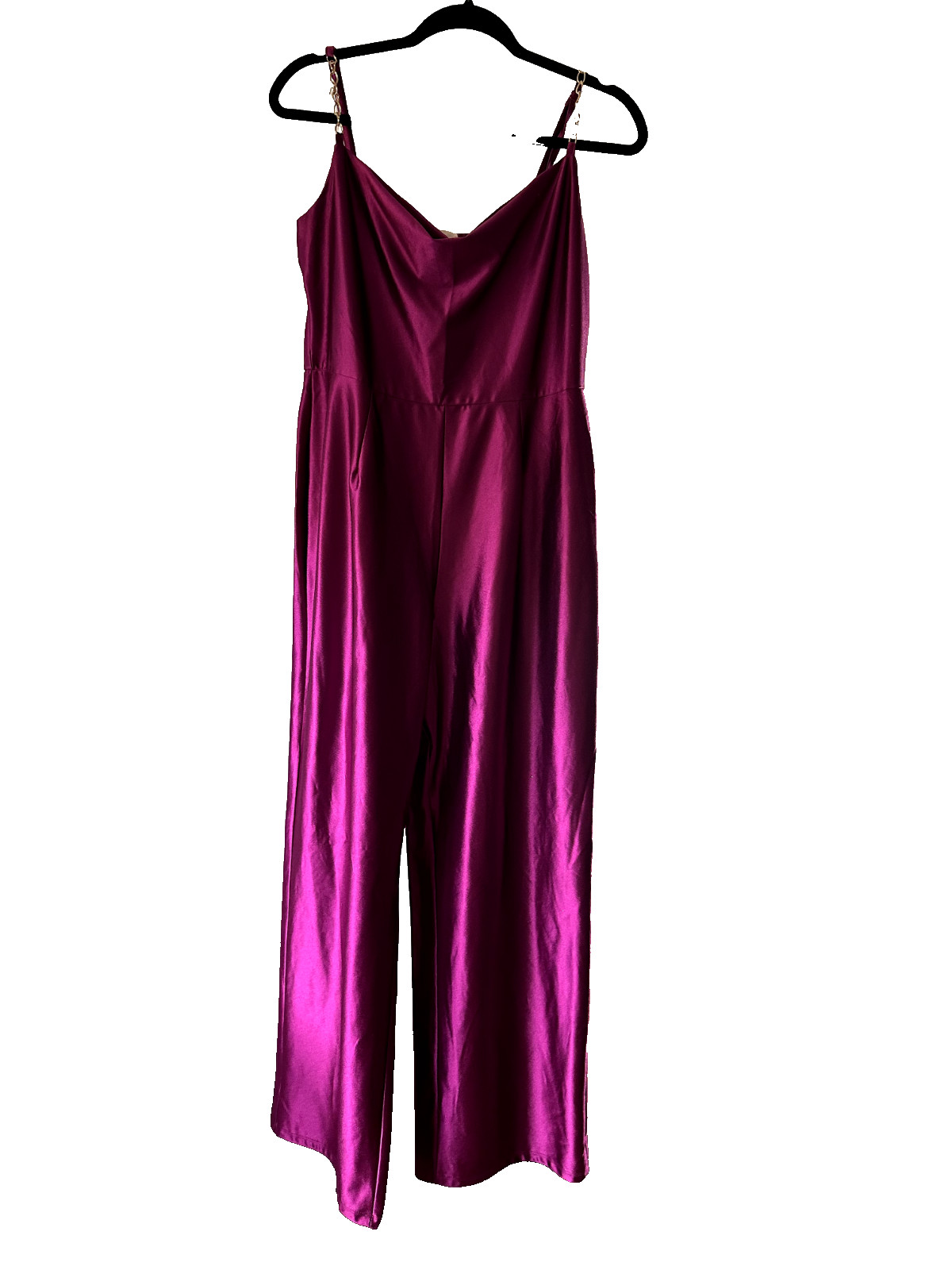 Derek Heart Satin Jumpsuit Fuchsia Wide Leg Party Women Size L USED