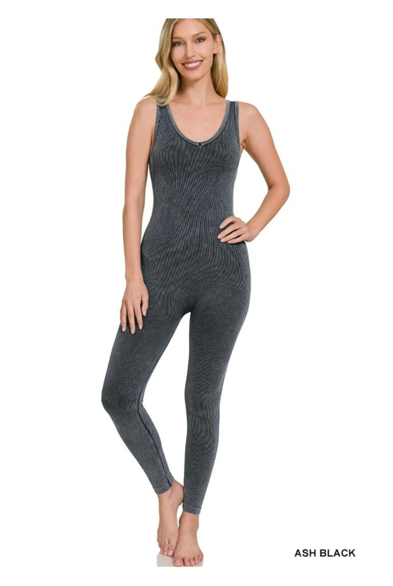 Women’s Black Ribbed Sleeveless Scoop Neck Skinny Jumpsuit S/M NPW-6369A