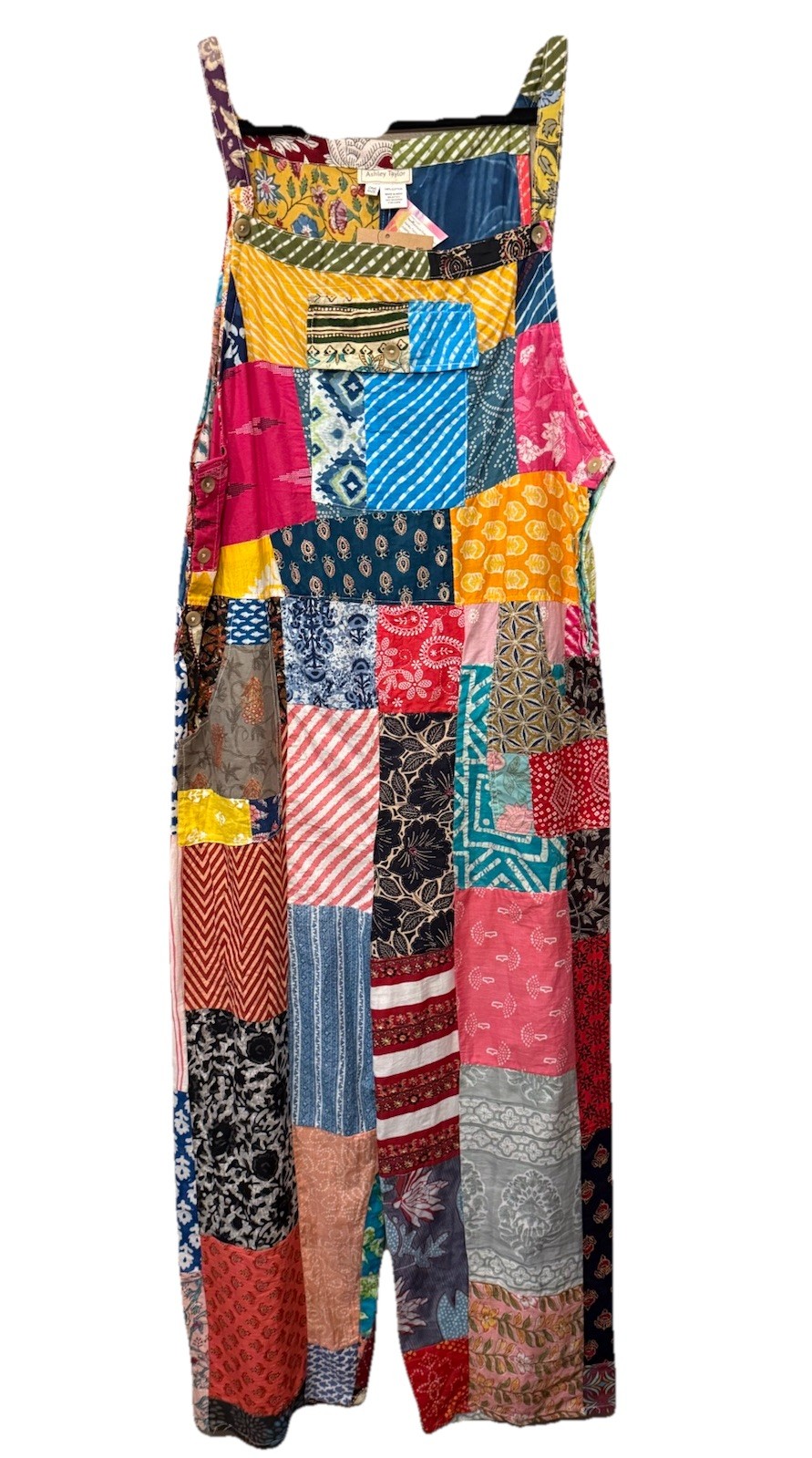 NWT Ashley Taylor Patchwork Colorful Bohemian Adjustable Overalls One Size