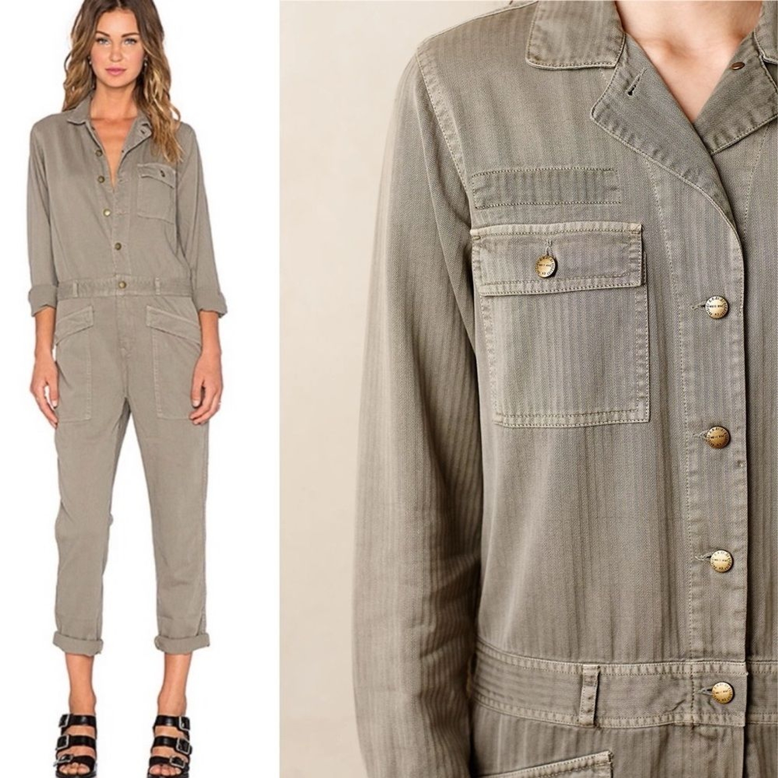 Current Elliot Womens Rosie Coveralls 0 Army Green Utility Jumpsuit Functional