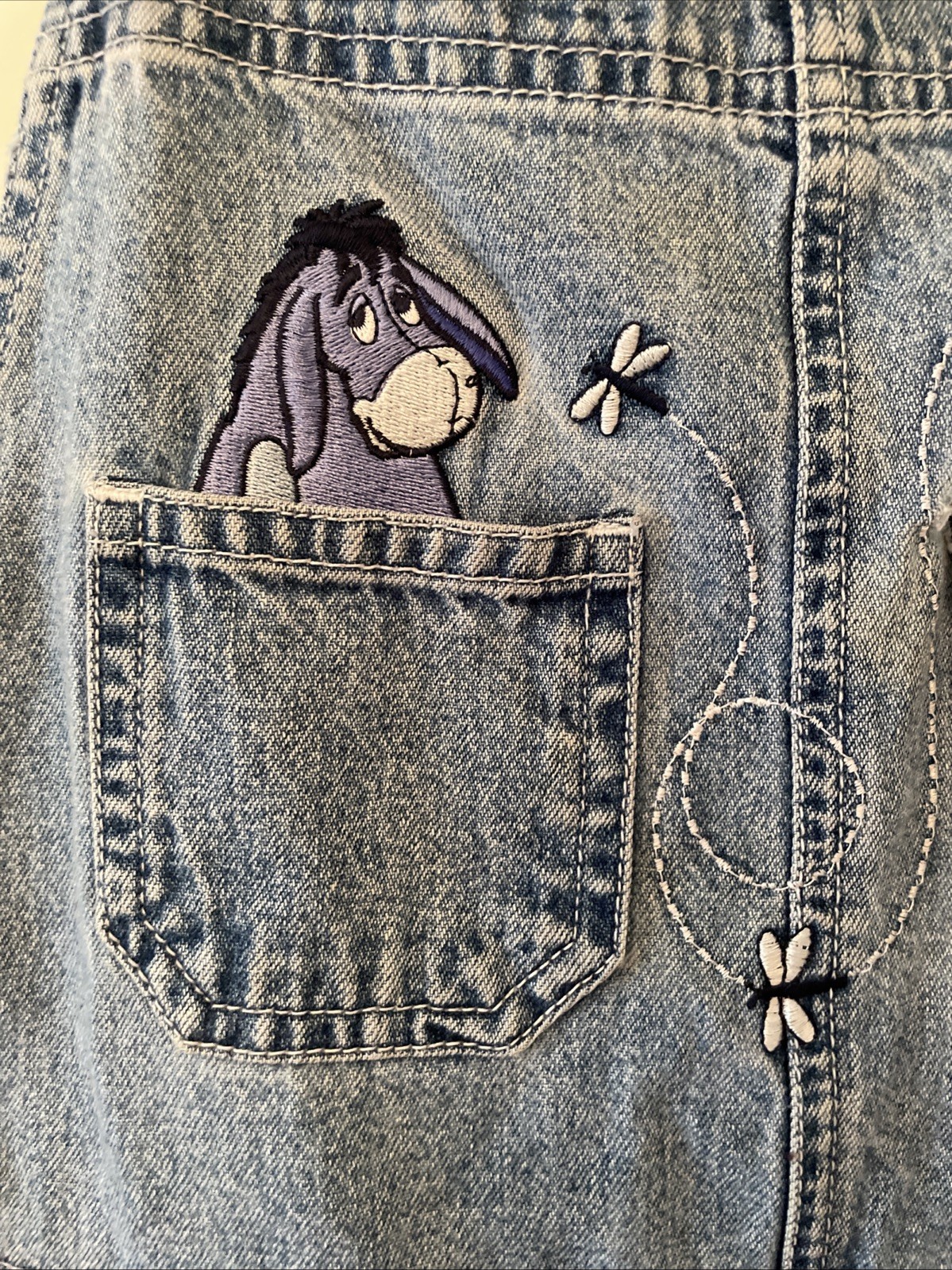 Disney Vintage Winnie The Pooh Retired Eeyore Denim Overalls Womens LG GUC Rare