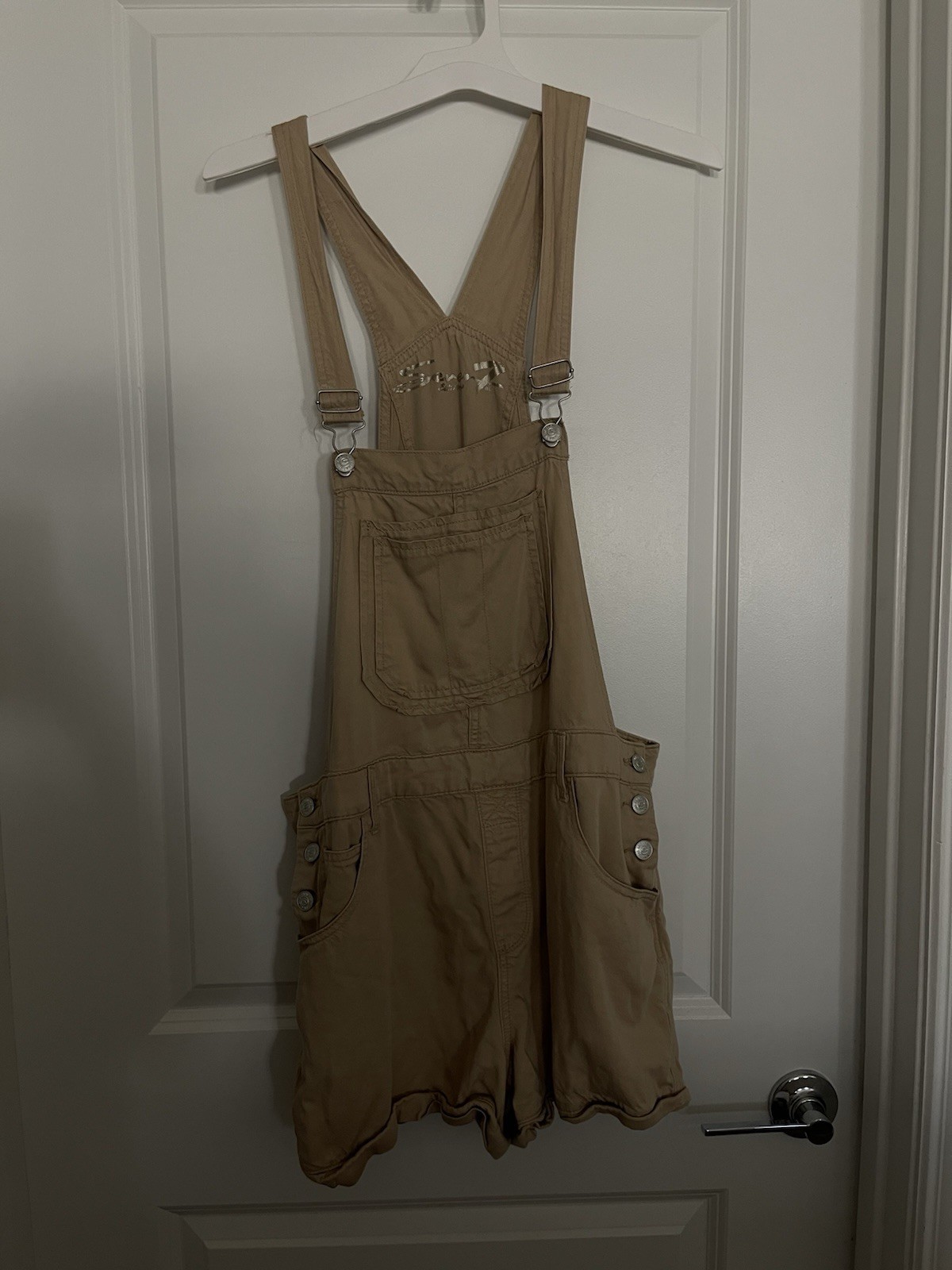 SEVEN7 Womens Romper Pocketed Sleeveless Square Neck Adjustable Bib Shortalls