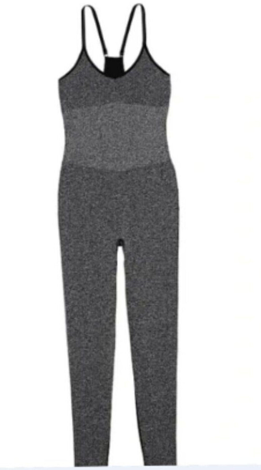 $59 New Victorias Secret PINK Jumpsuit XLarge GrayMarl Seamless Racerback Active